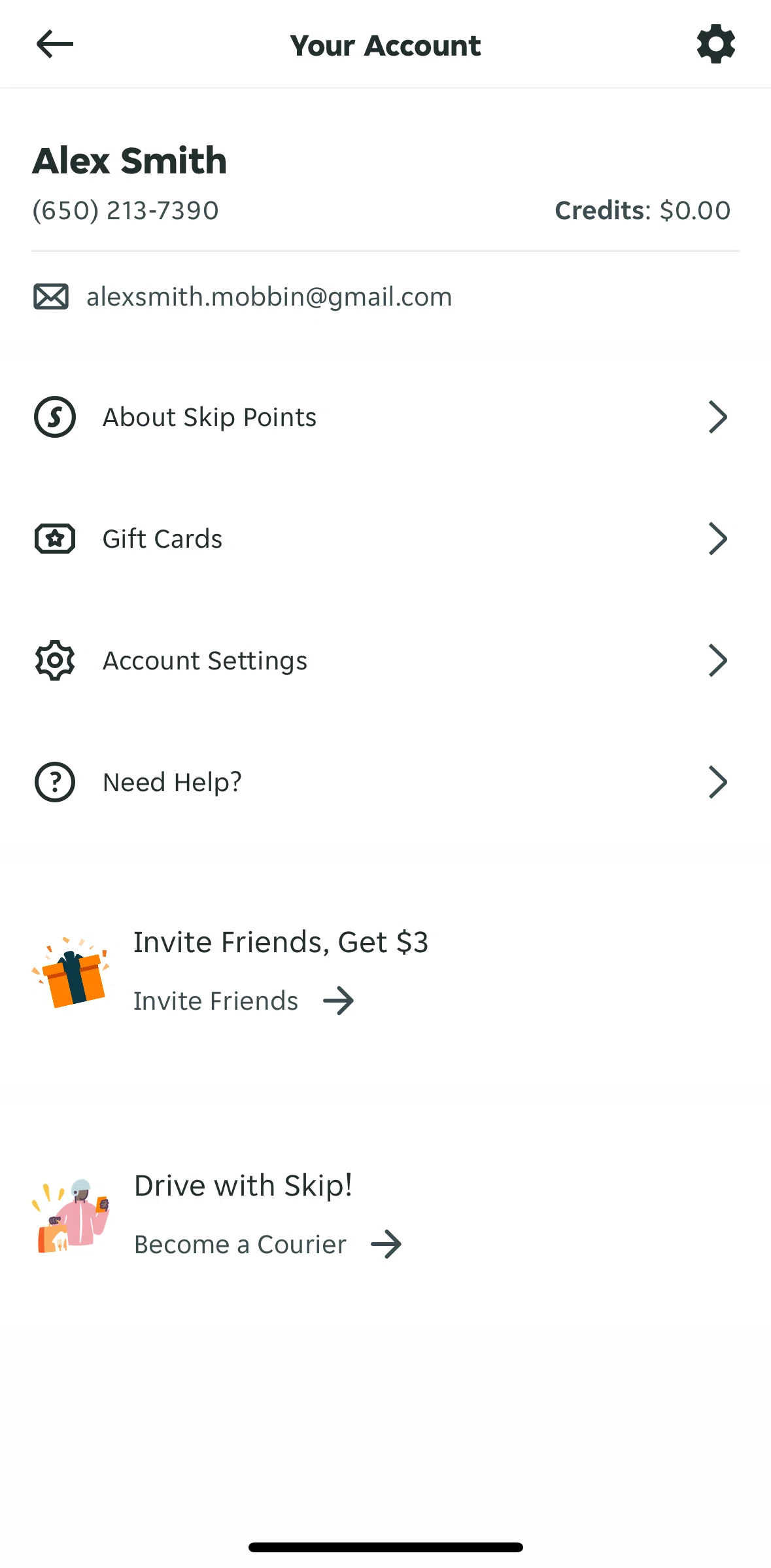 Skip Screen screen in the Gift cards flow