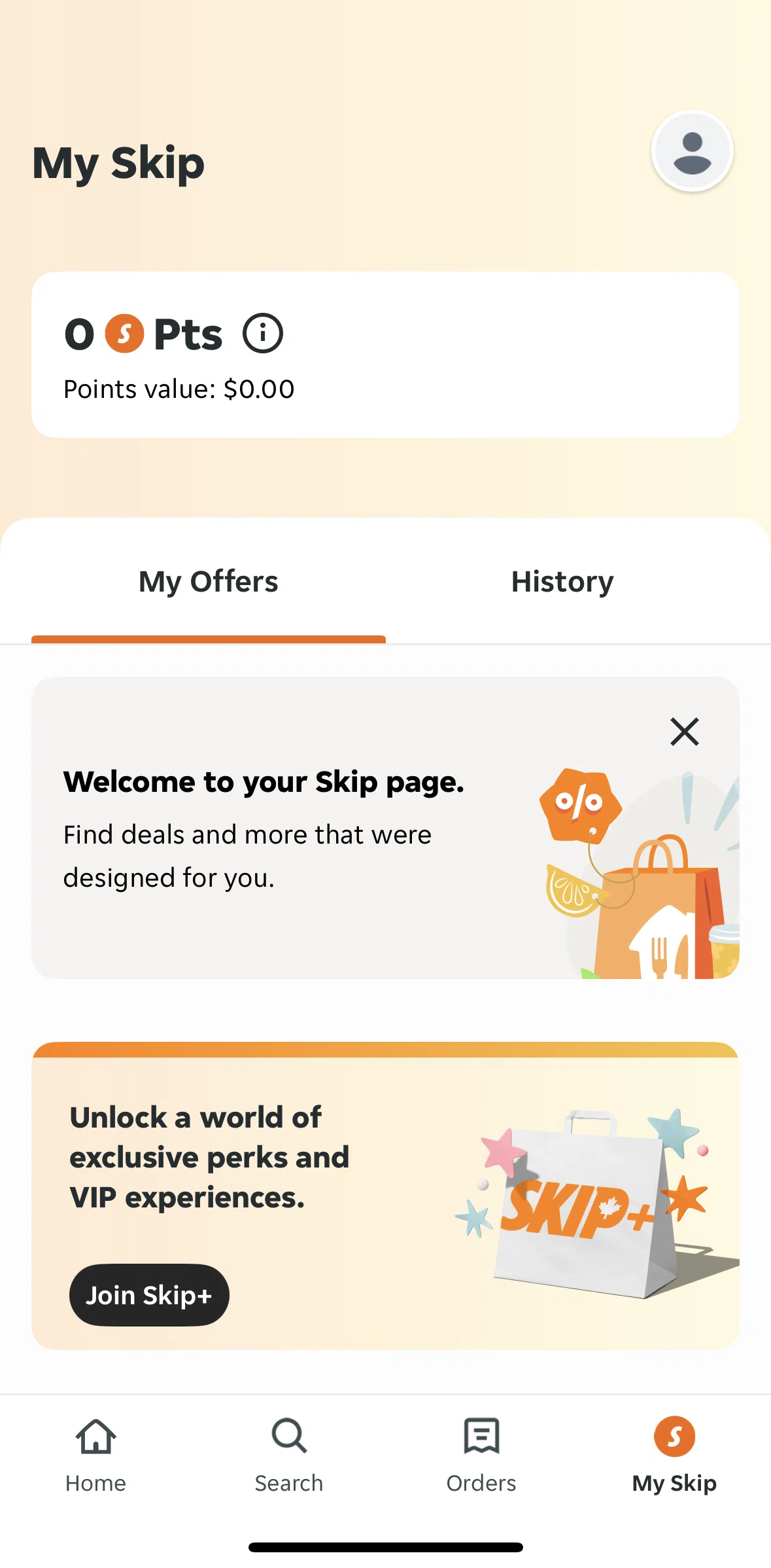 Skip Screen screen in the Joining Skip+ flow