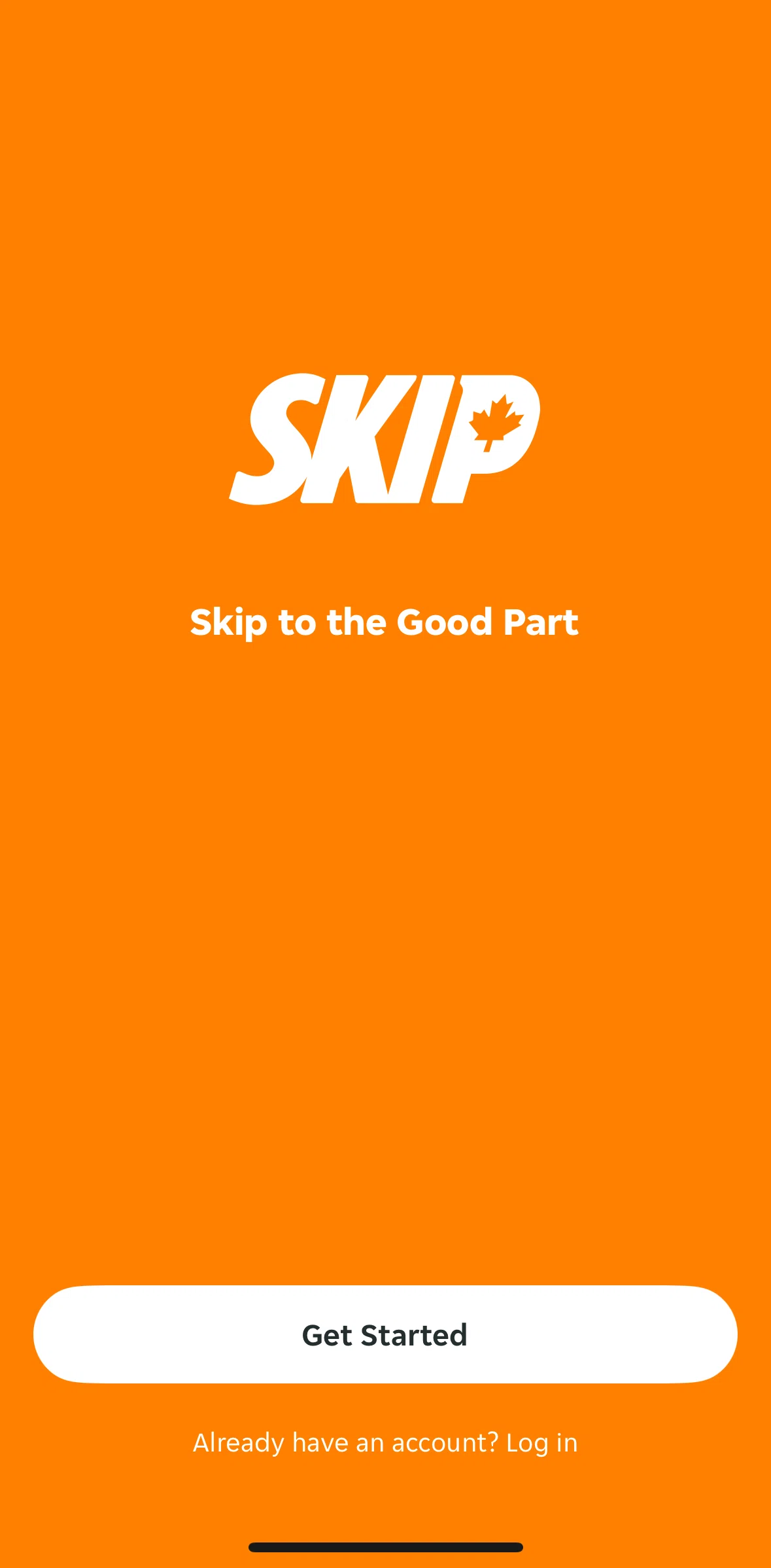 Skip Screen screen in the Logging in flow
