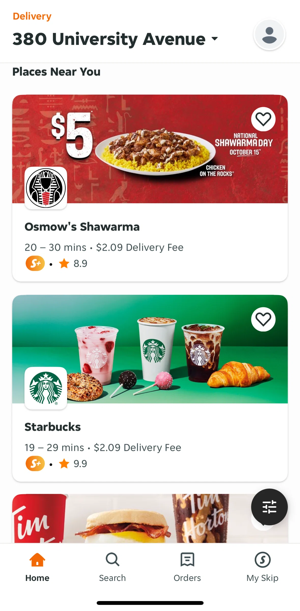 Skip Screen screen in the Restaurant detail flow