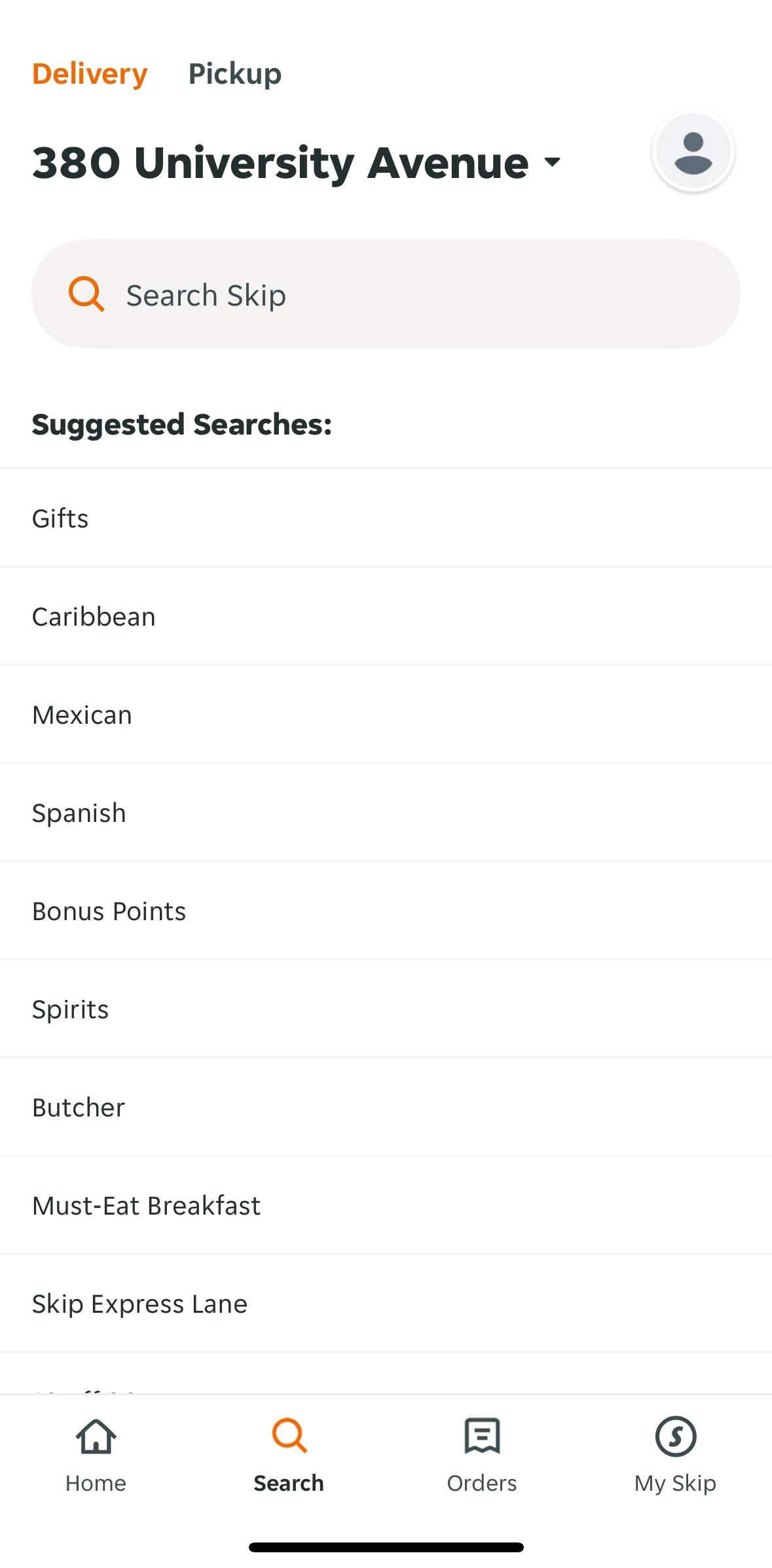 Skip Screen screen in the Searching Skip flow