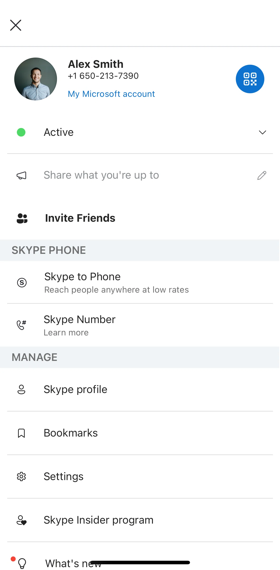 Skype Screen screen in the Bookmarks flow