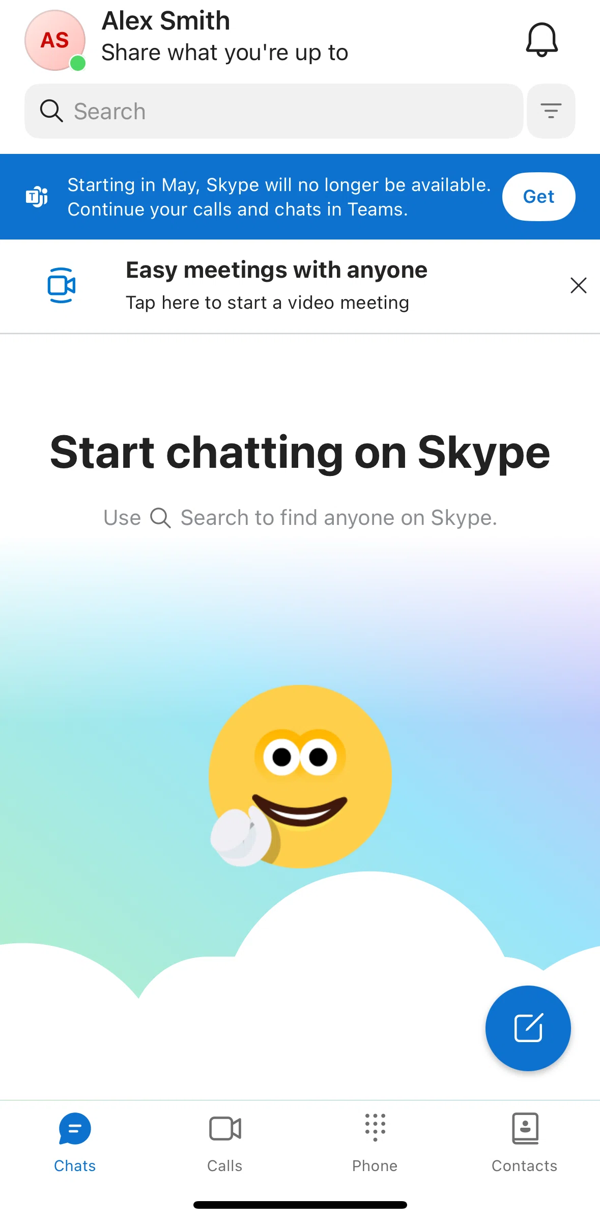 Skype Screen screen in the Chats flow