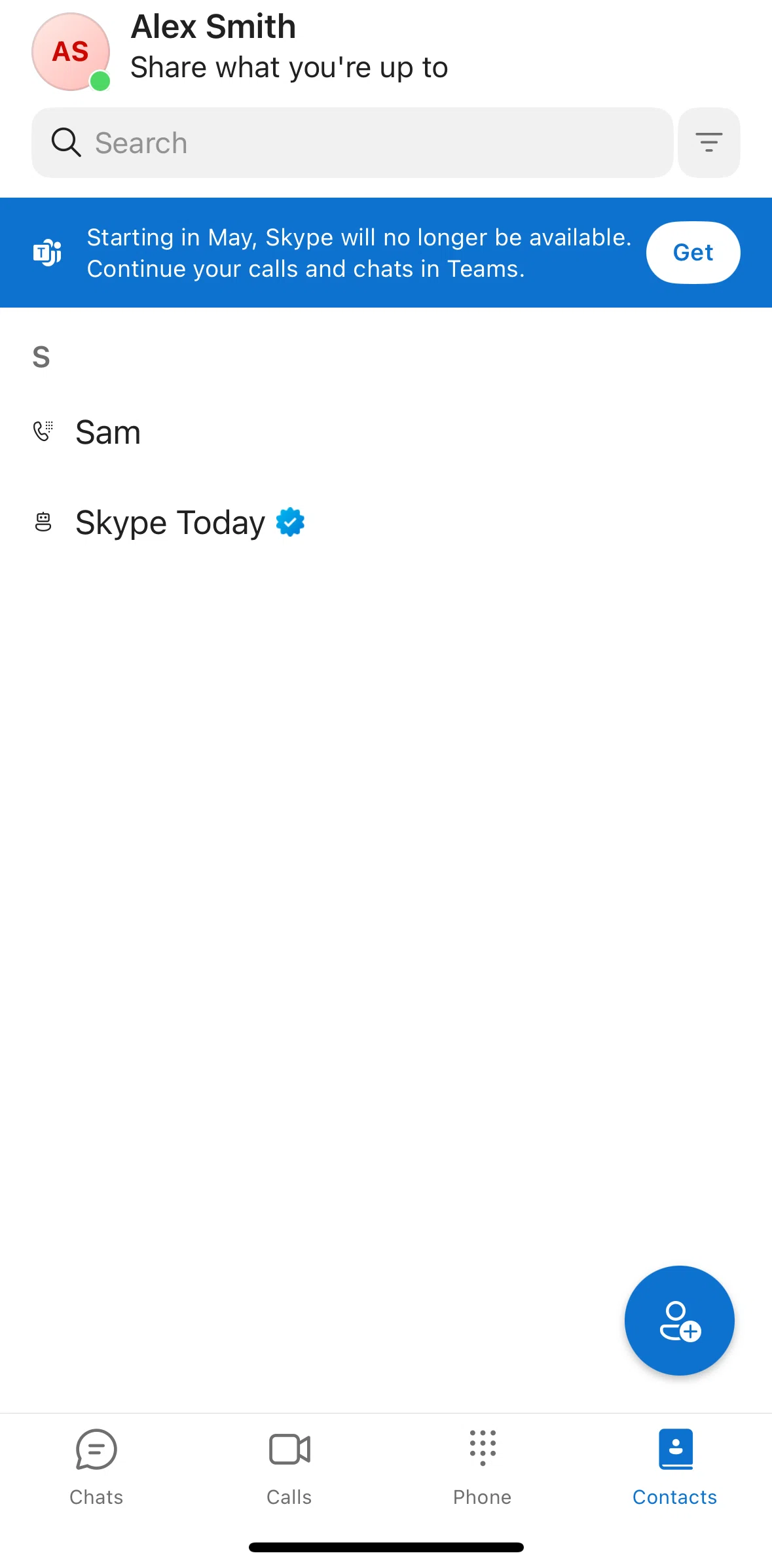 Skype Screen screen in the Invite to Skype flow