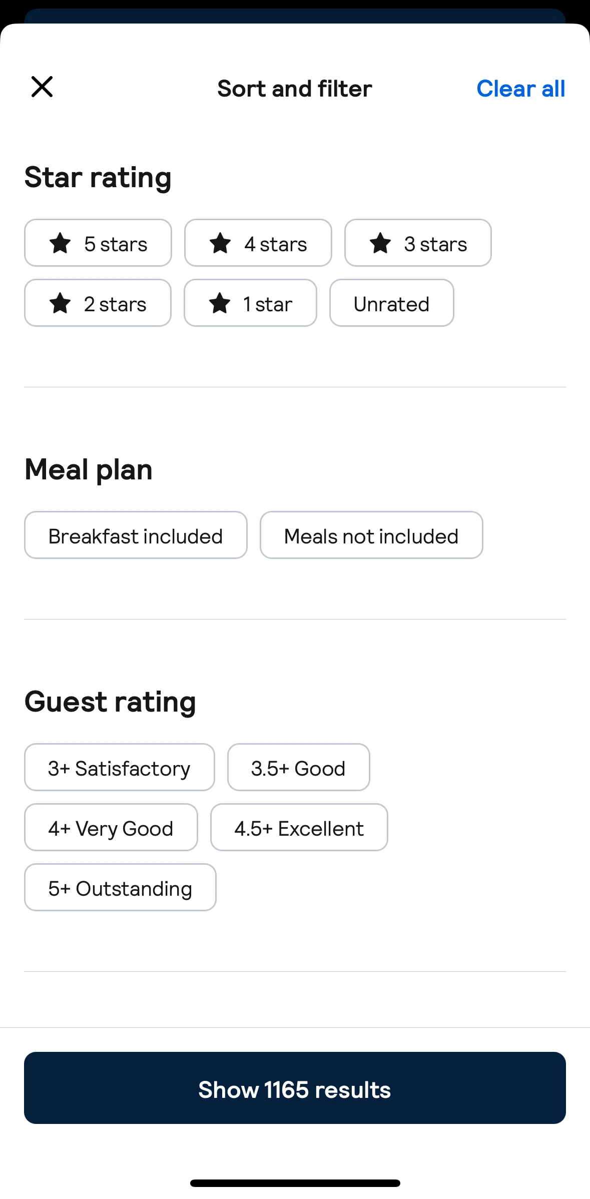 Skyscanner Screen screen in the Filtering hotels flow