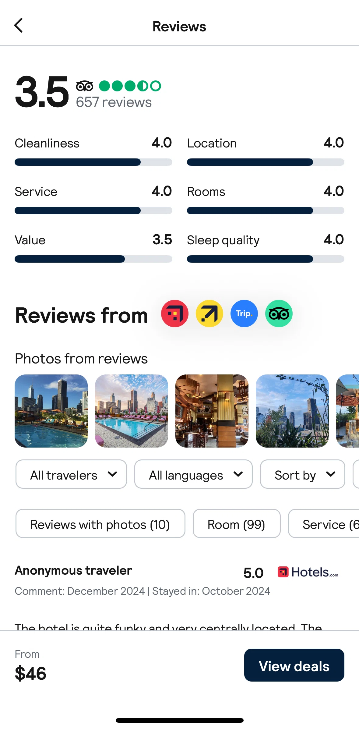 Skyscanner Screen screen in the Filtering reviews flow