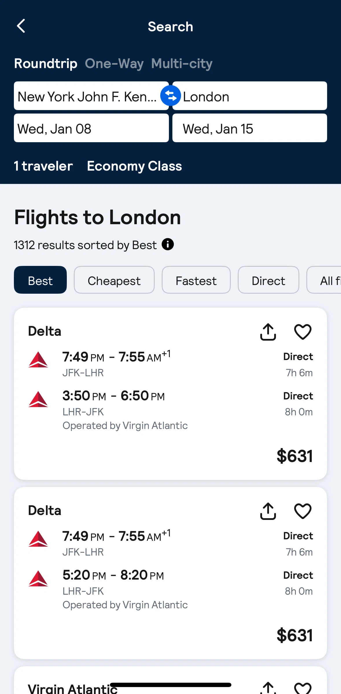 Skyscanner Screen screen in the Flight detail flow