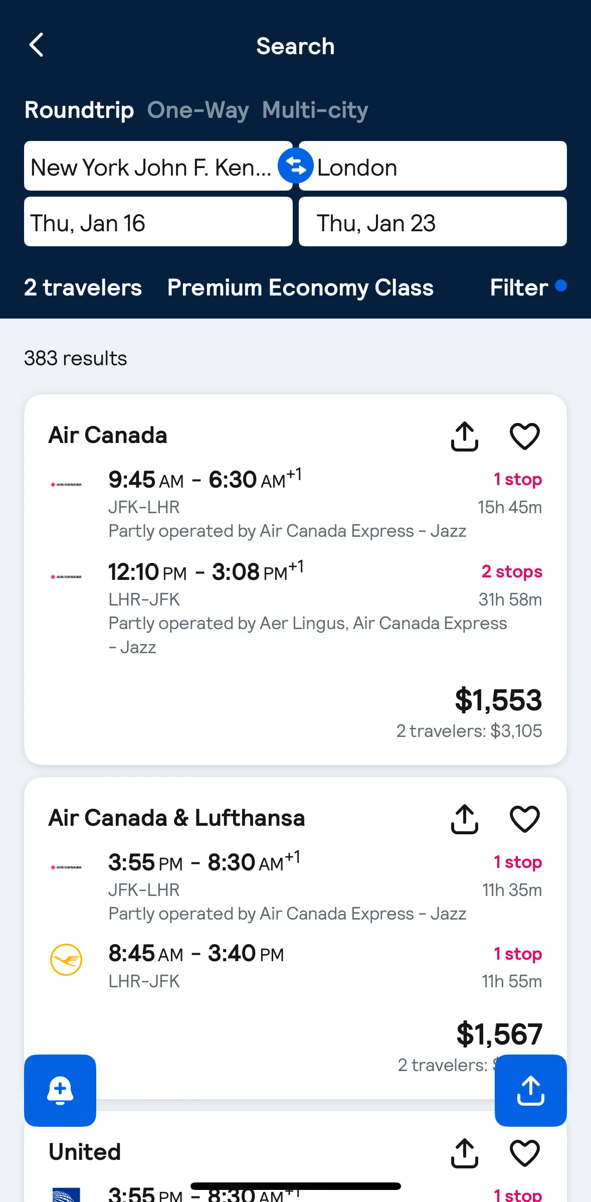 Skyscanner Screen screen in the Flight options flow