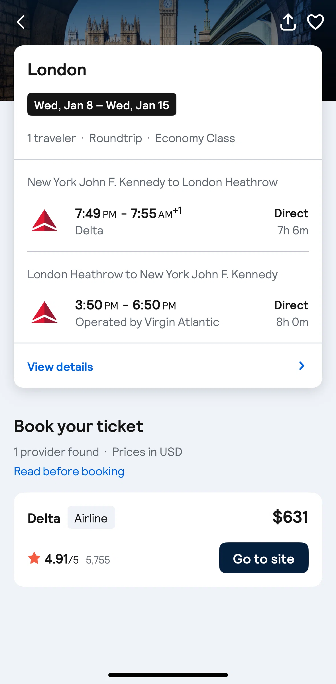 Skyscanner Screen screen in the Saving a flight flow
