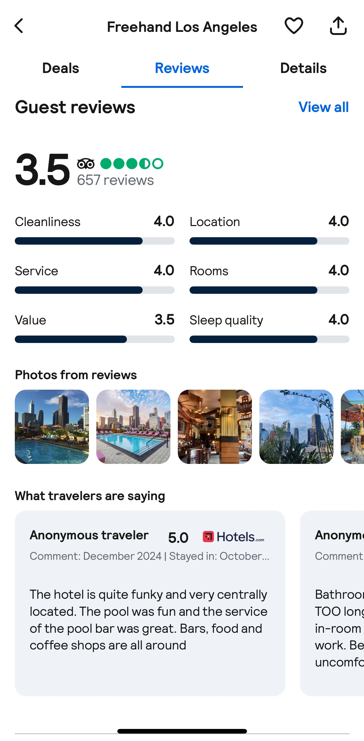 Skyscanner Screen screen in the View hotel reviews flow