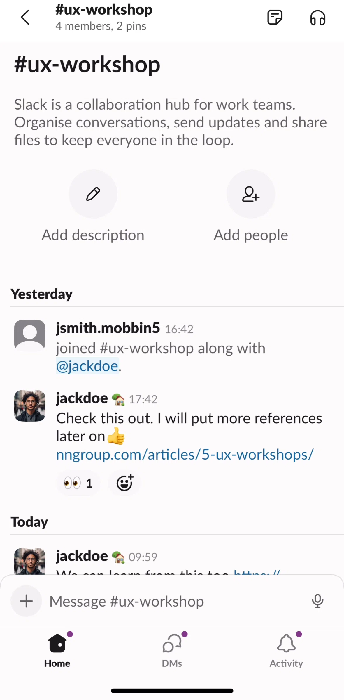 Slack Screen screen in the Channel detail flow