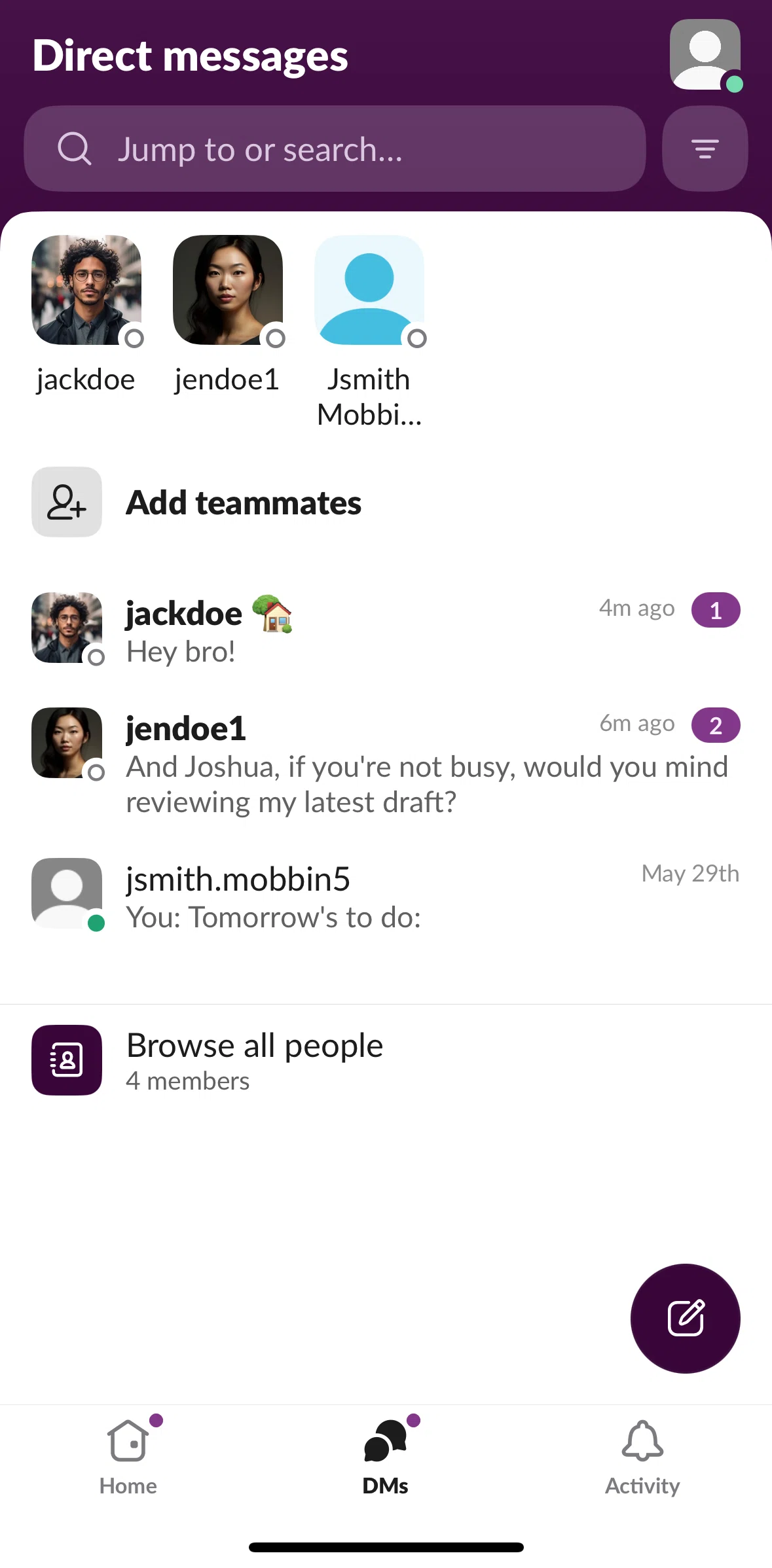 Slack Screen screen in the Message detail flow