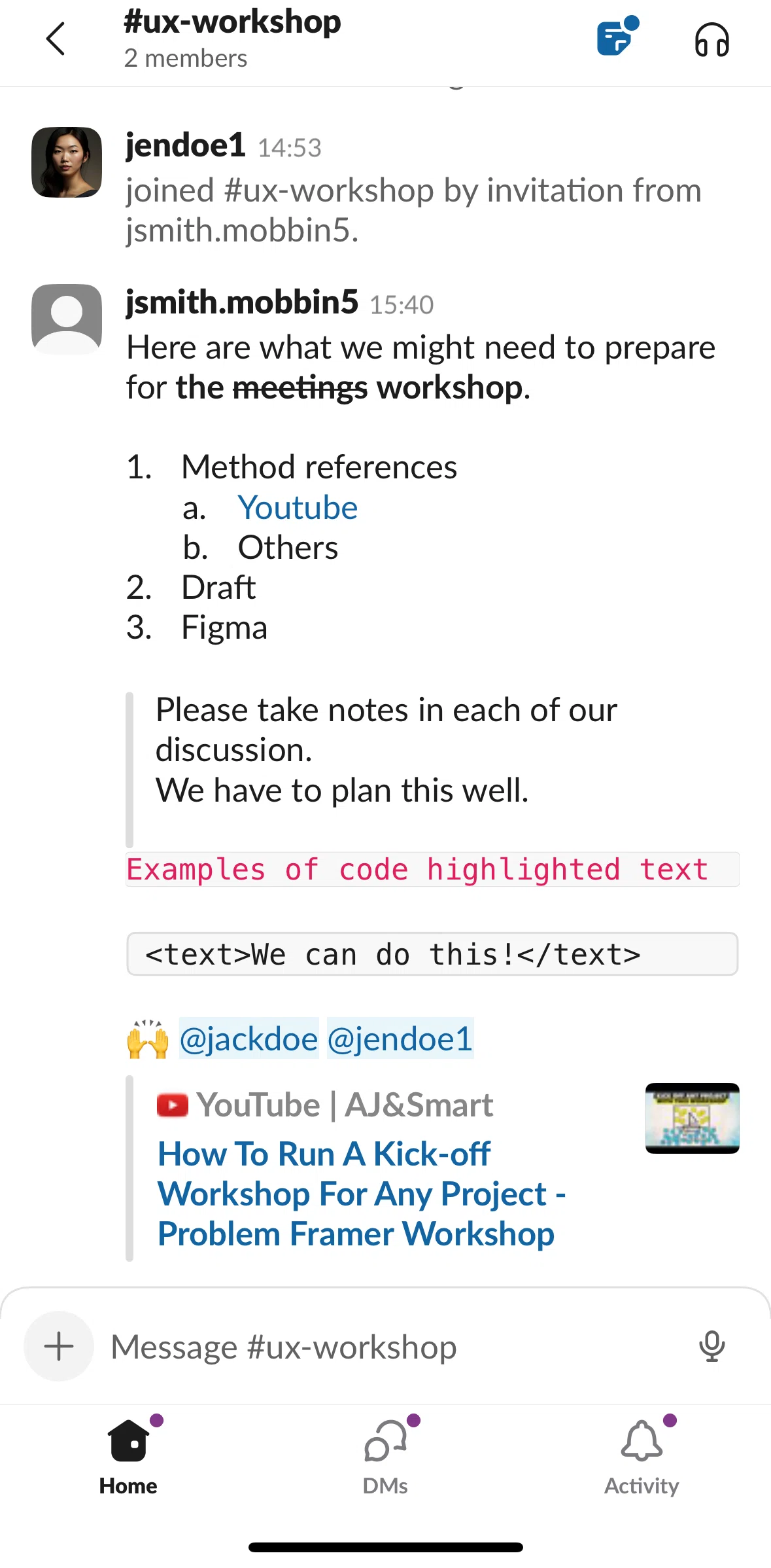 Slack Screen screen in the Message thread flow