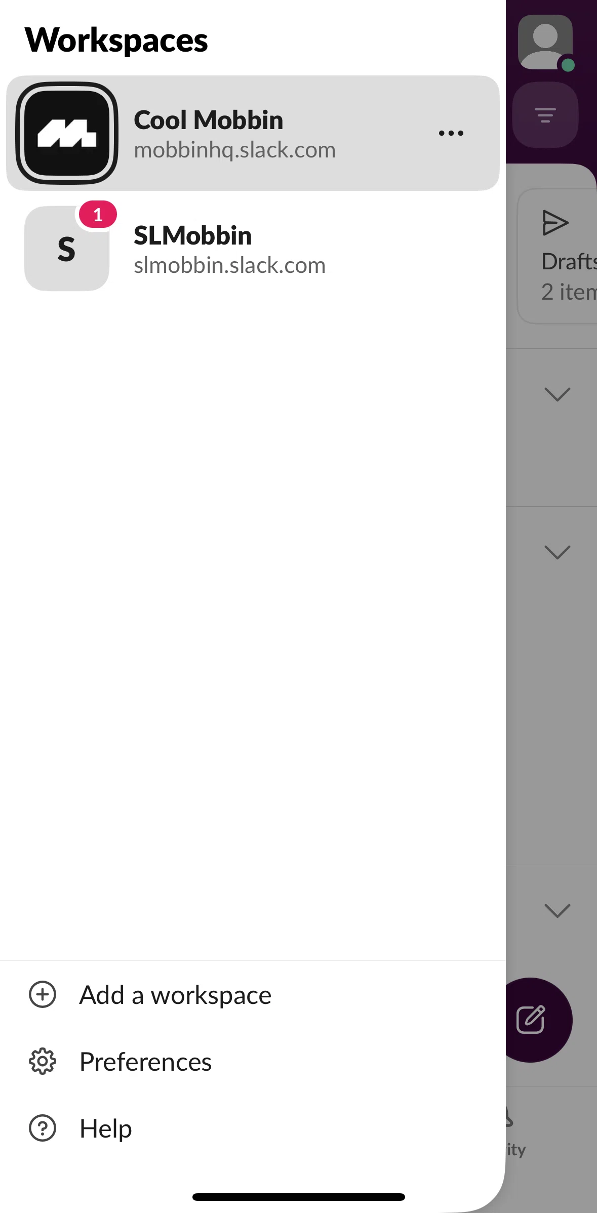 Slack Screen screen in the Preferences flow