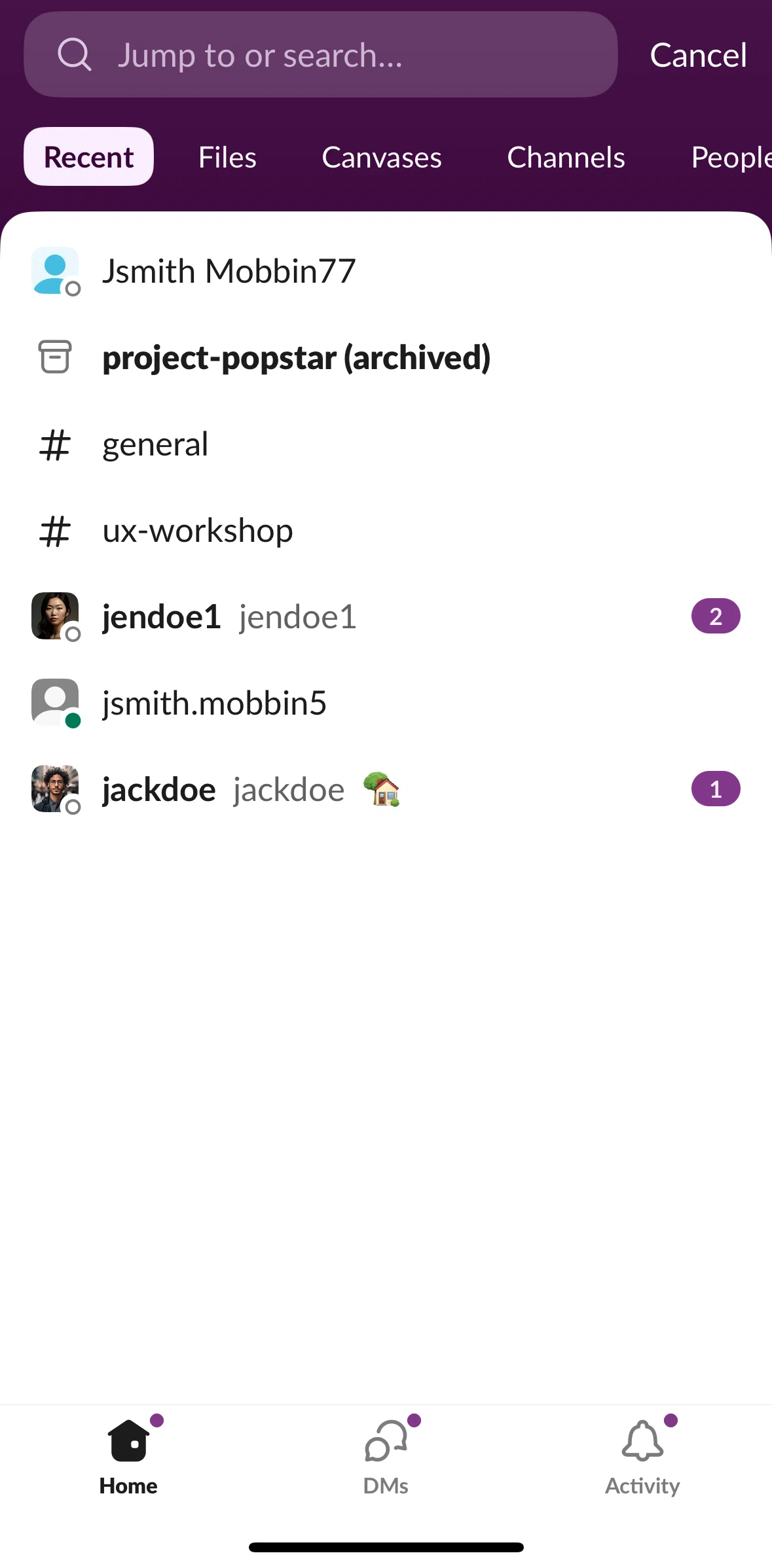 Slack Screen screen in the Searching Slack flow