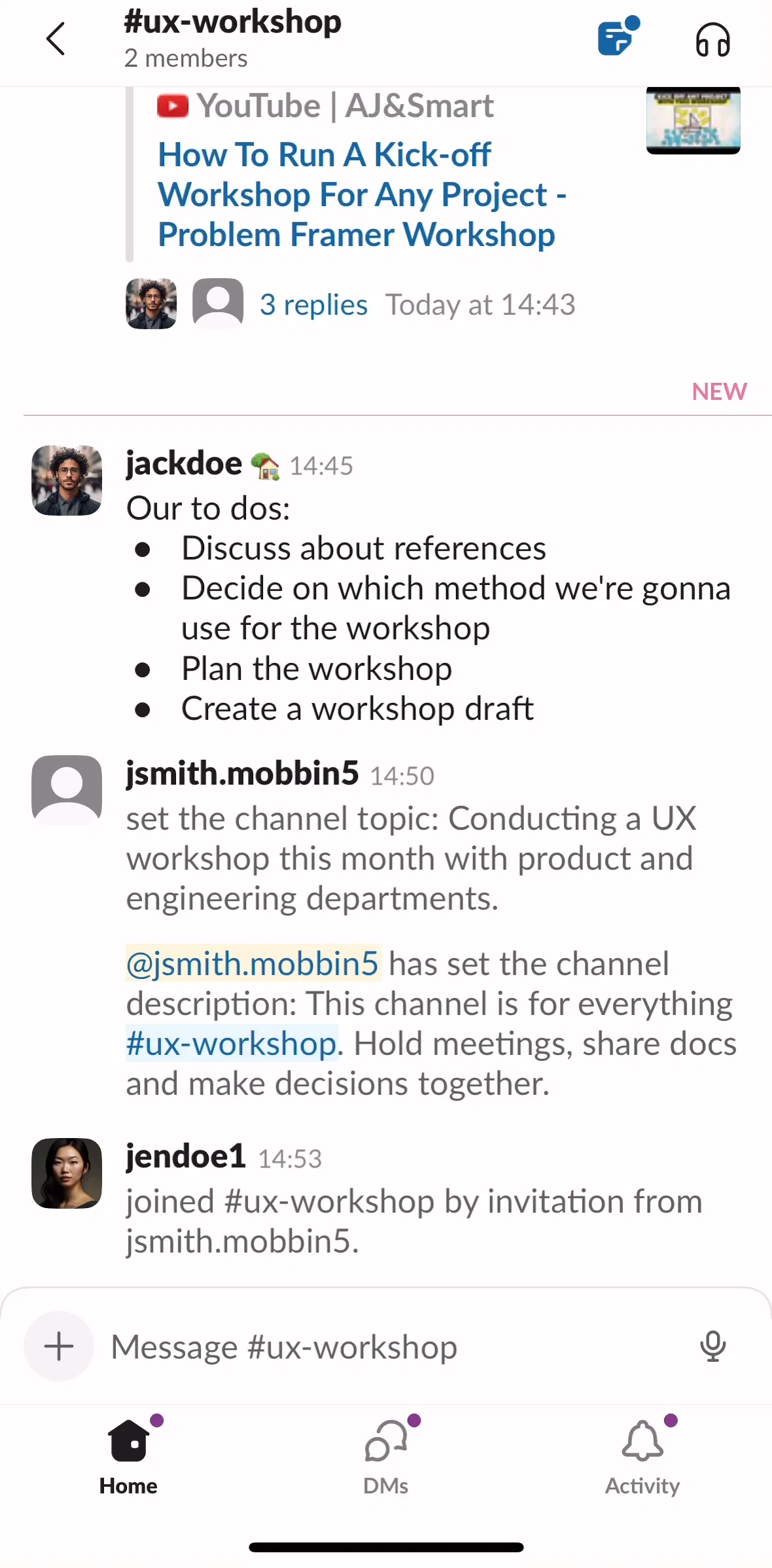 Slack Screen screen in the Sending a message flow