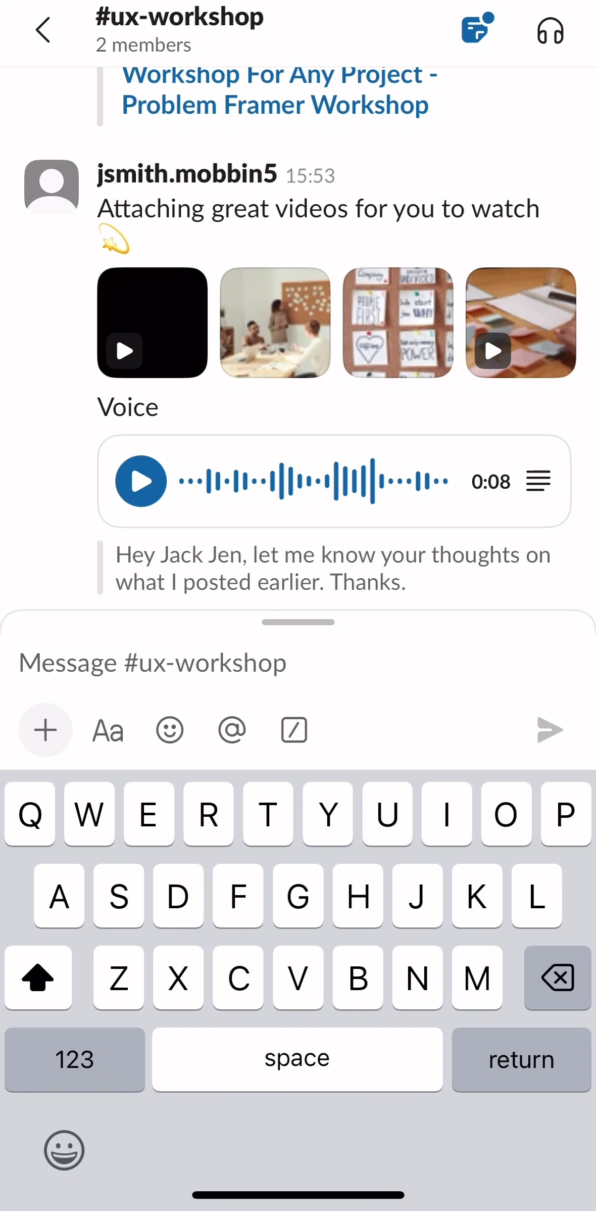 Slack Screen screen in the Sending a shortcut command flow