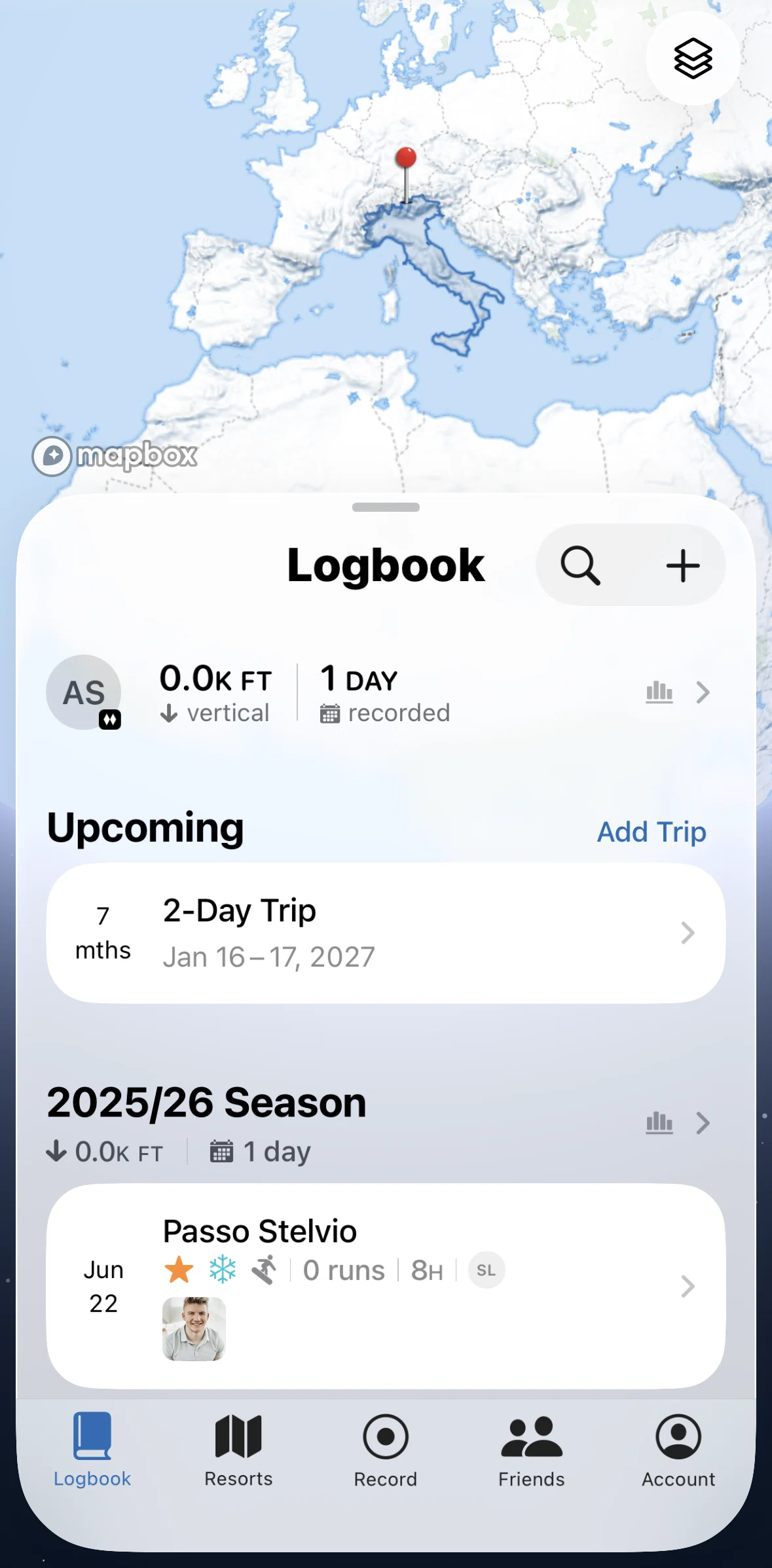 Slopes Screen screen in the Account flow