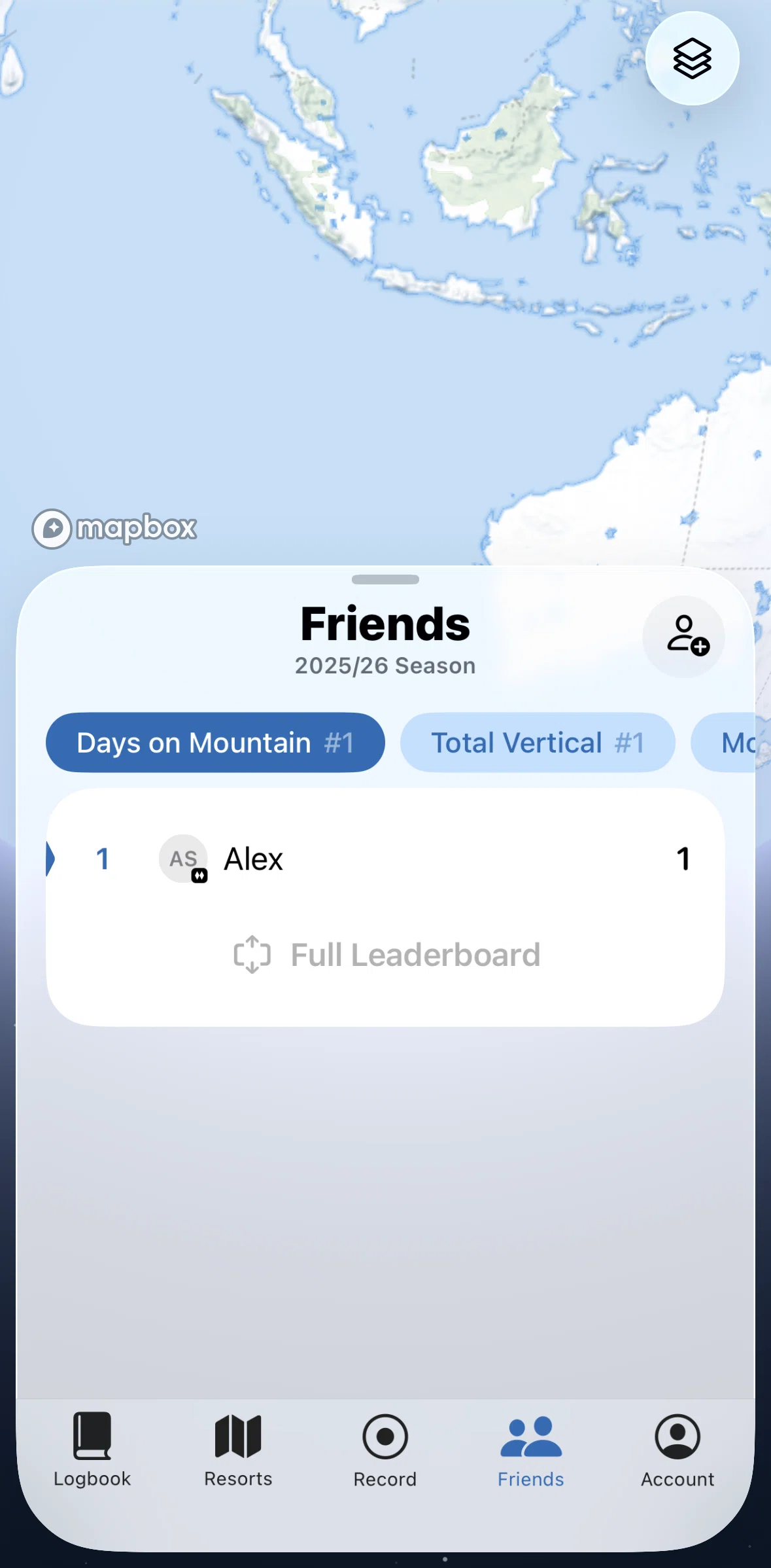 Slopes Screen screen in the Add friends flow