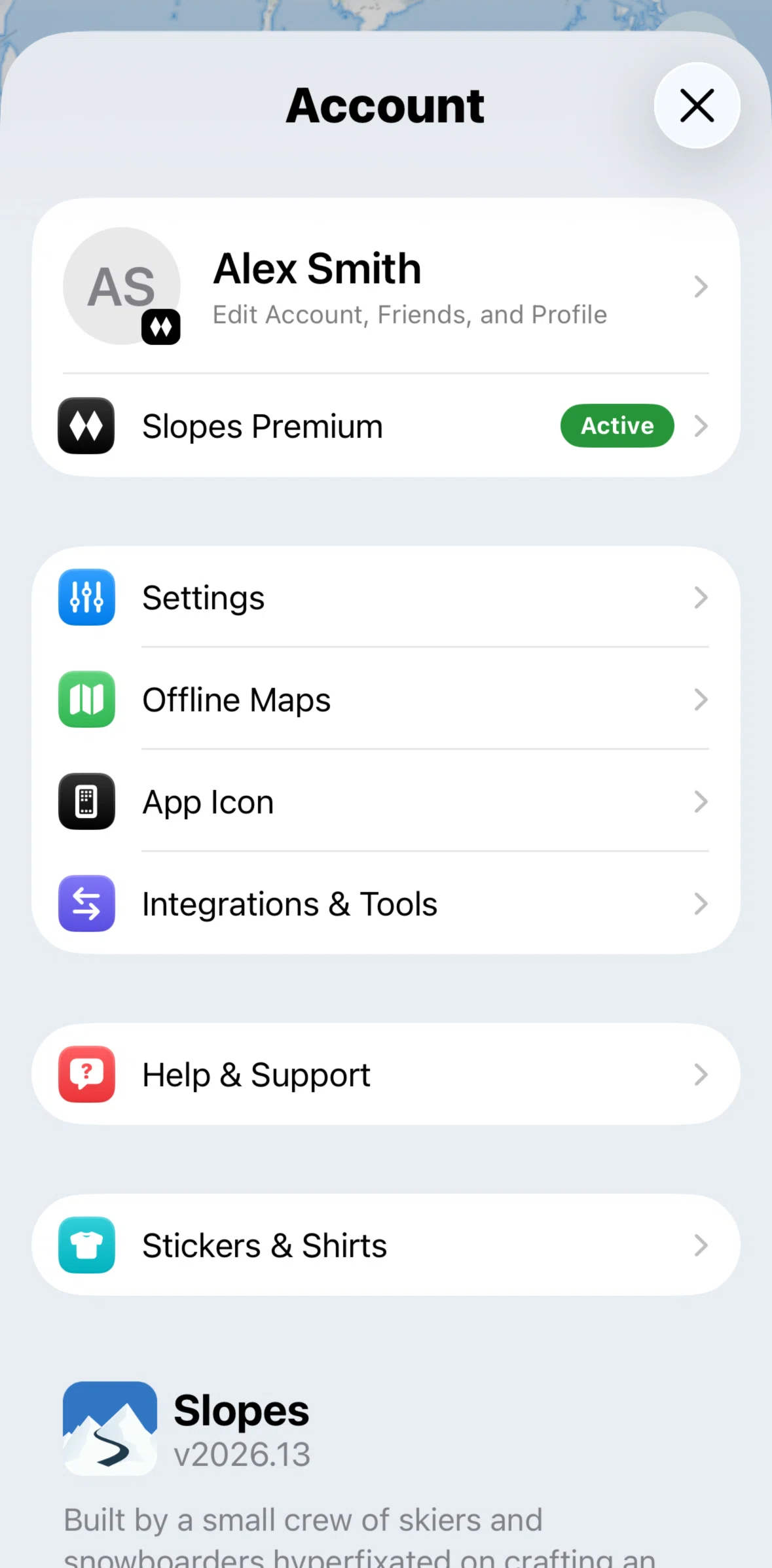 Slopes Screen screen in the Integrations & Tools flow