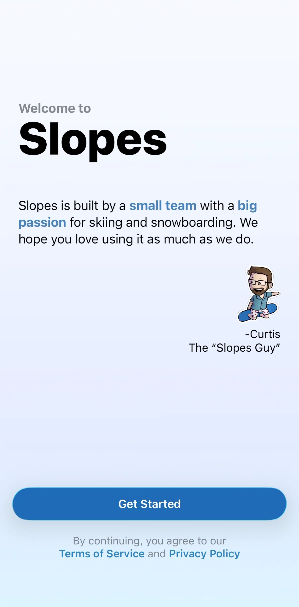 Slopes Screen screen in the Onboarding flow