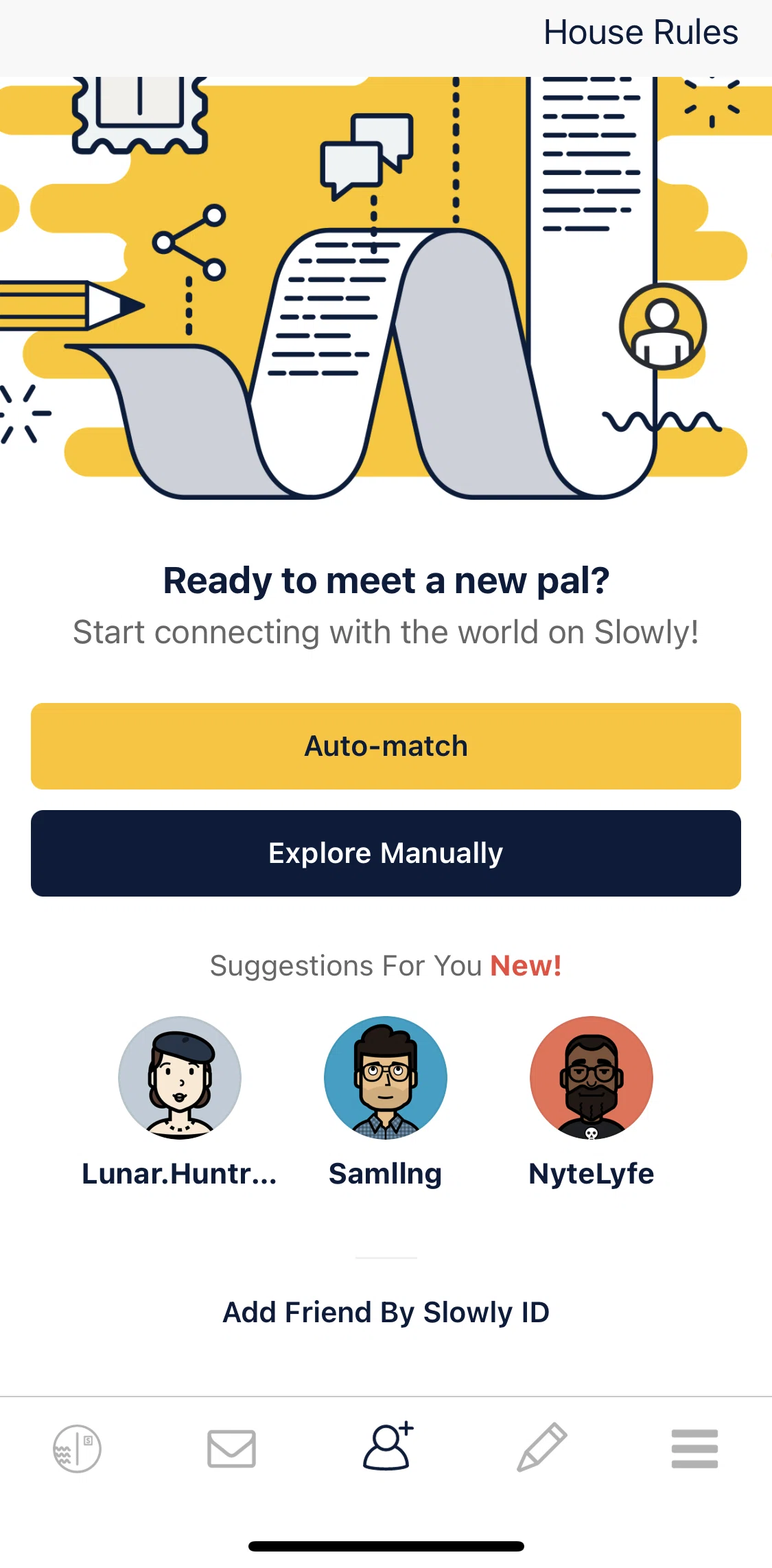 Slowly Screen screen in the Adding a friend by Slowly ID flow
