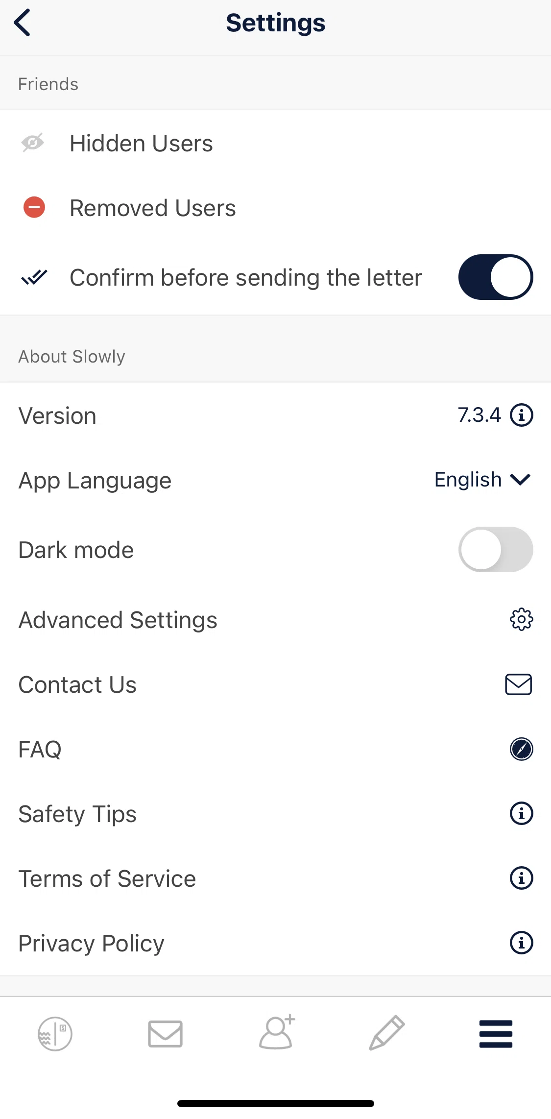 Slowly Screen screen in the FAQ flow