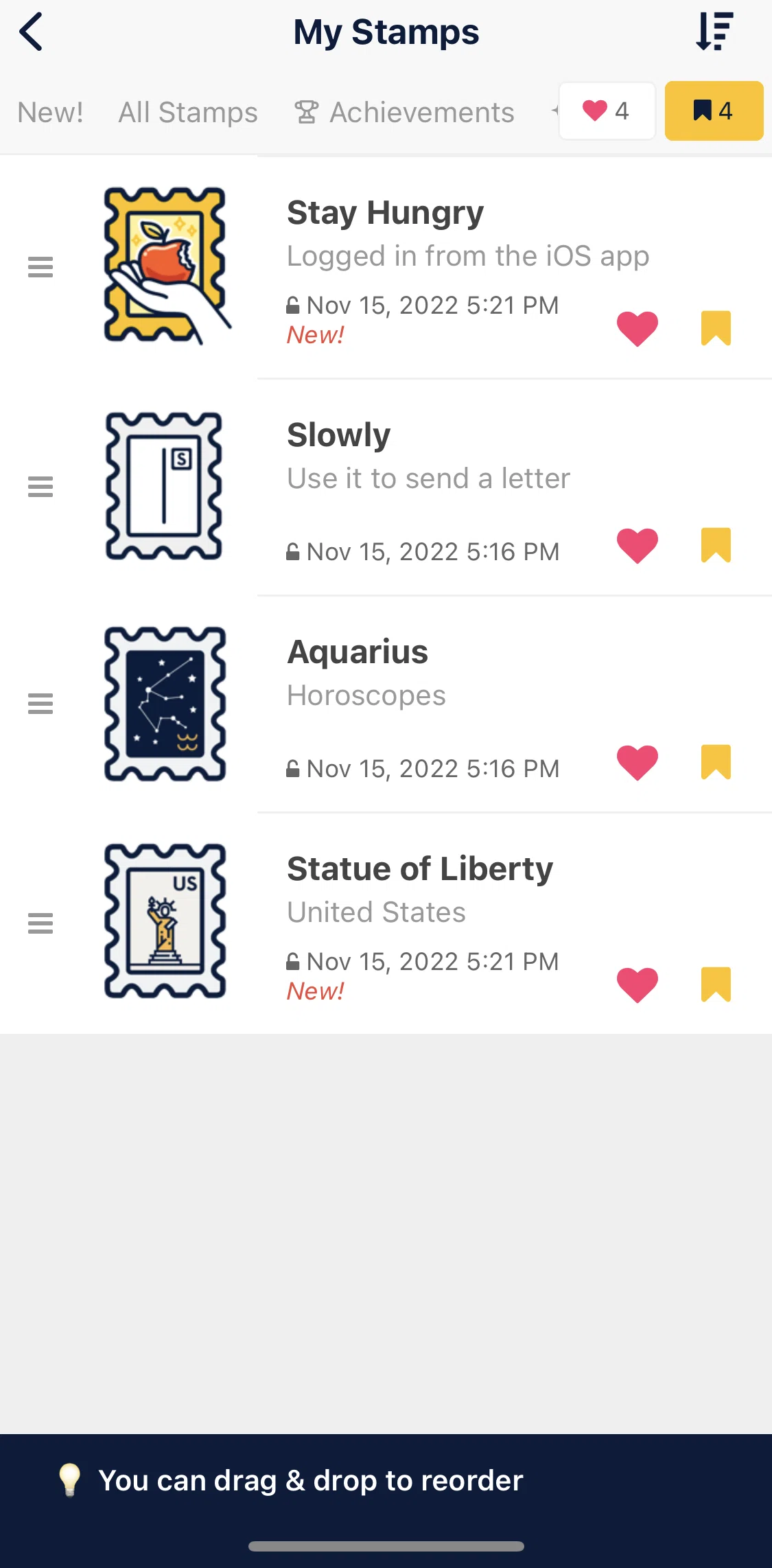 Slowly Screen screen in the Reordering stamps flow