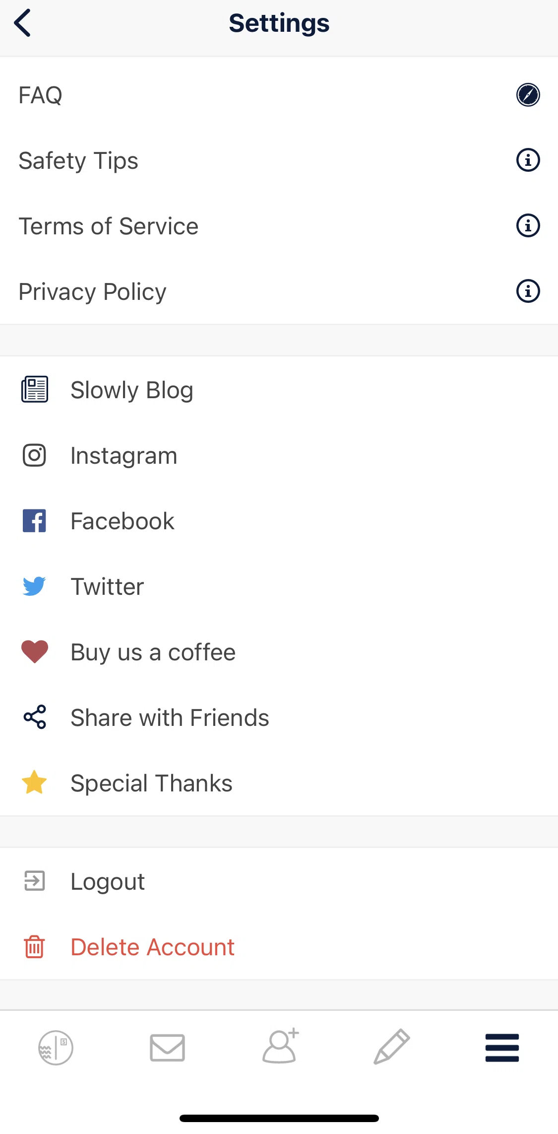 Slowly Screen screen in the Terms of service flow