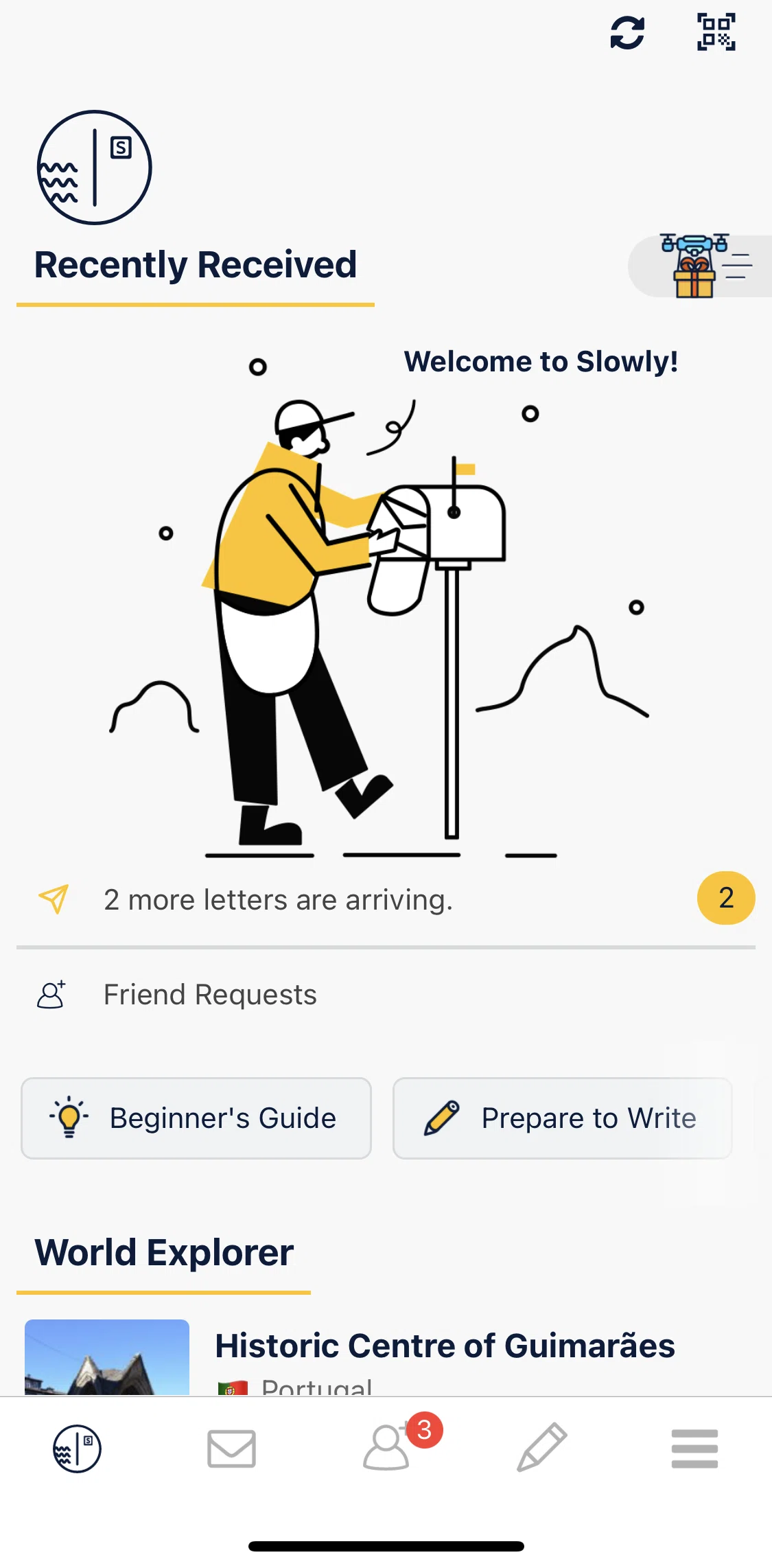 Slowly Screen screen in the View incoming letters location flow