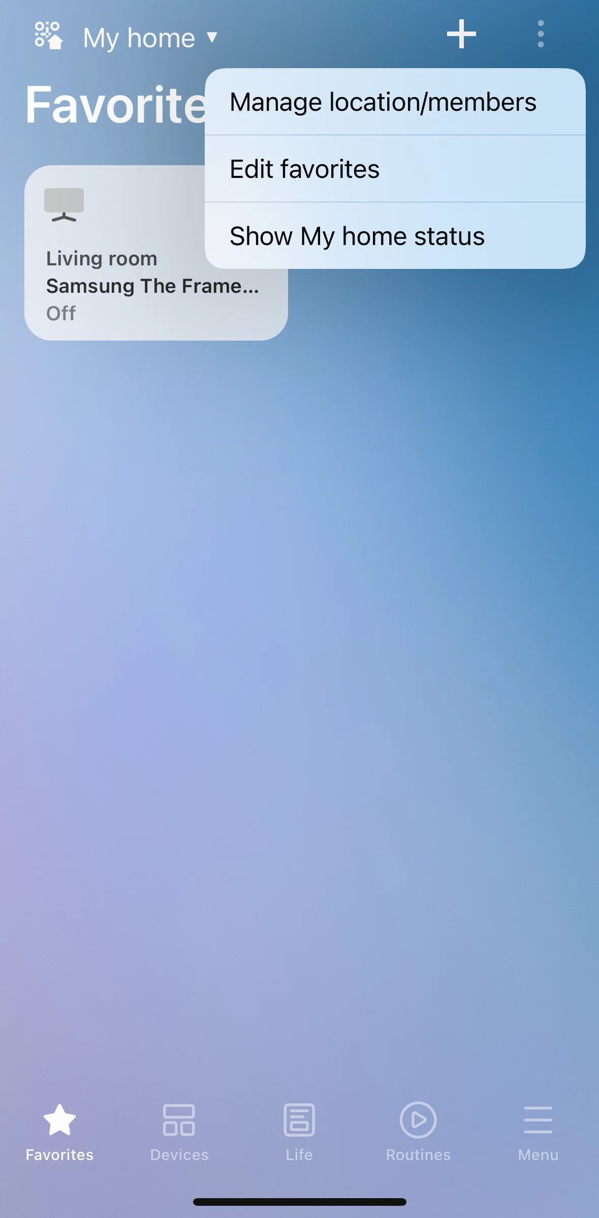 SmartThings Screen screen in the Adding a favorite flow