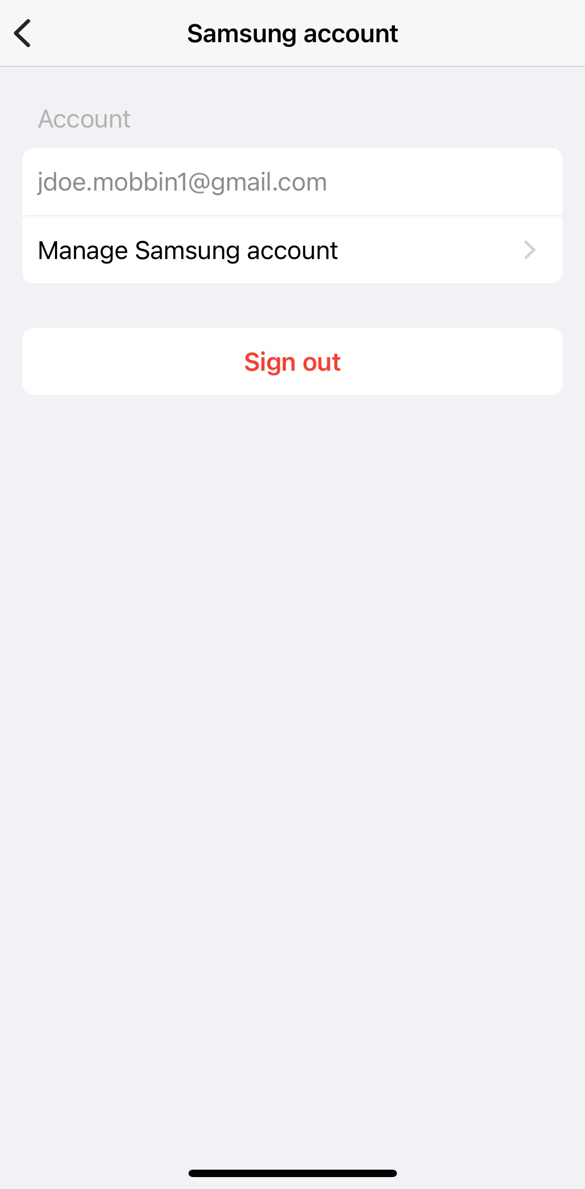 SmartThings Screen screen in the Logging out flow