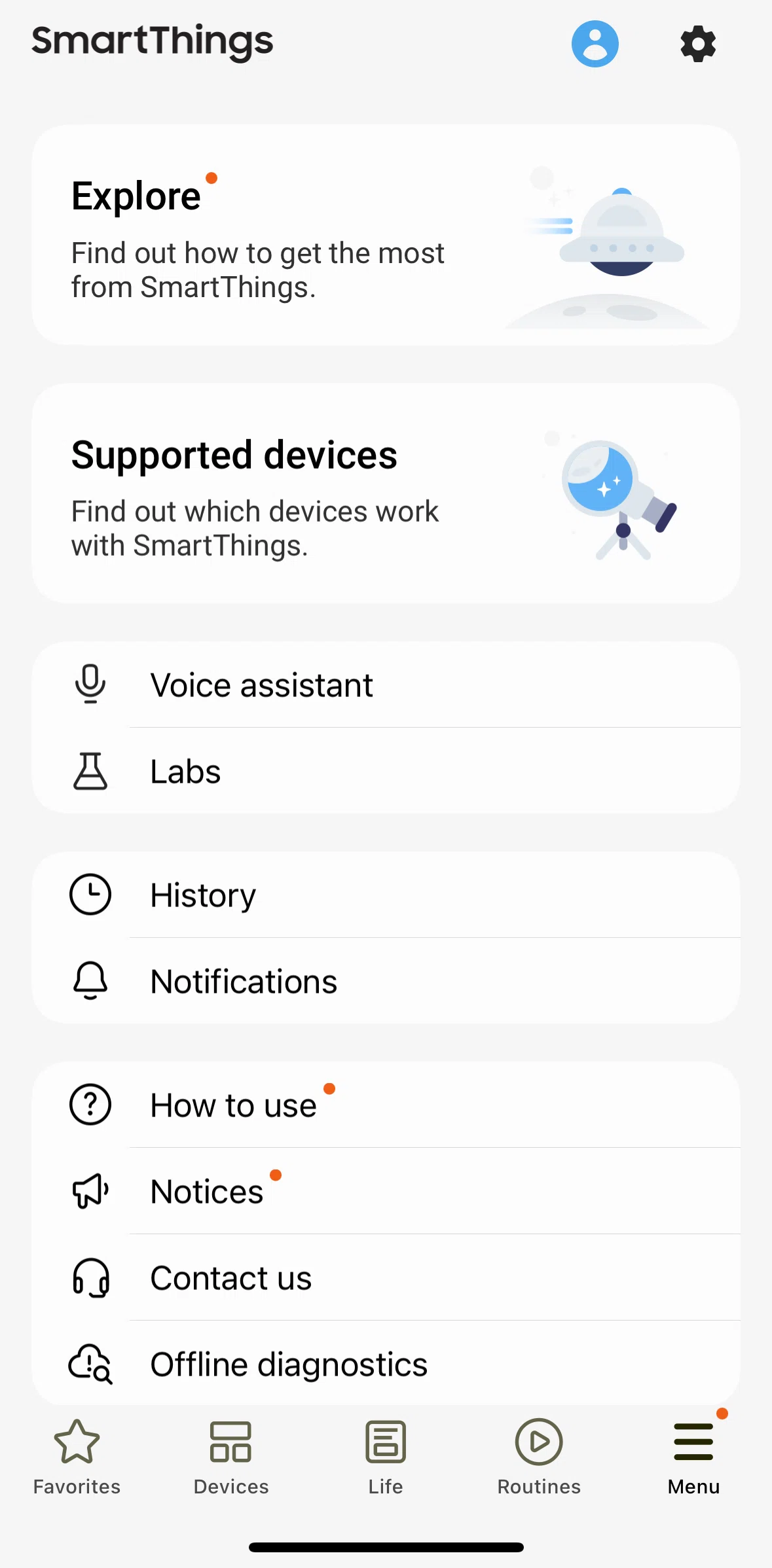 SmartThings Screen screen in the Samsung account flow