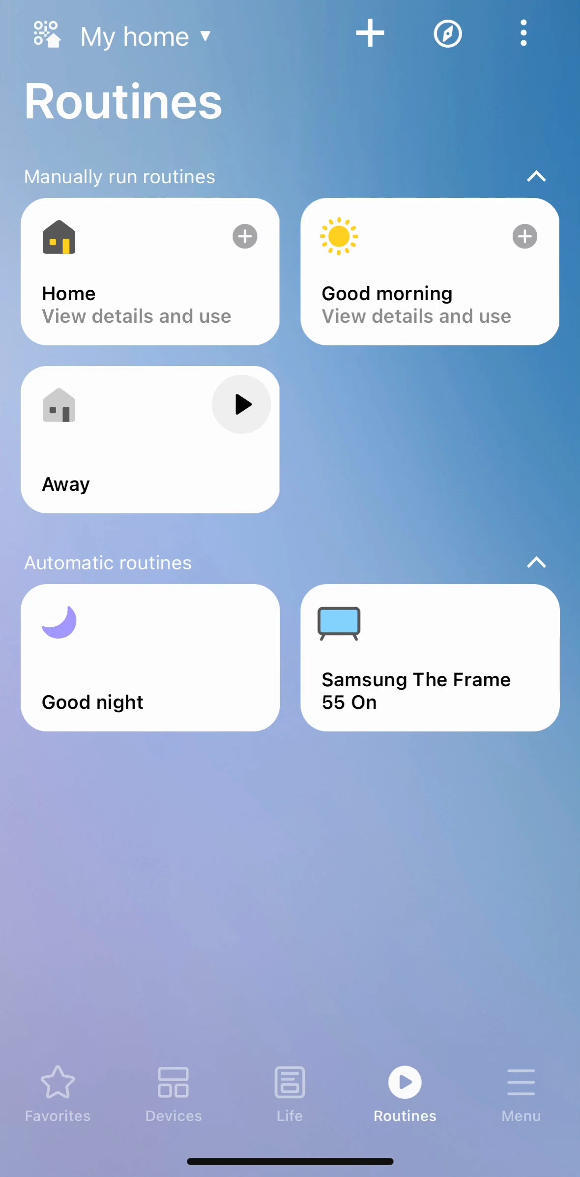 SmartThings Screen screen in the Sorting routines flow