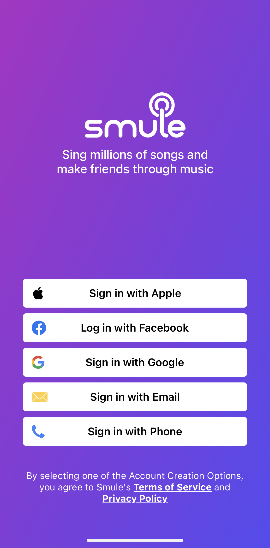 Smule Screen screen in the General Browsing flow