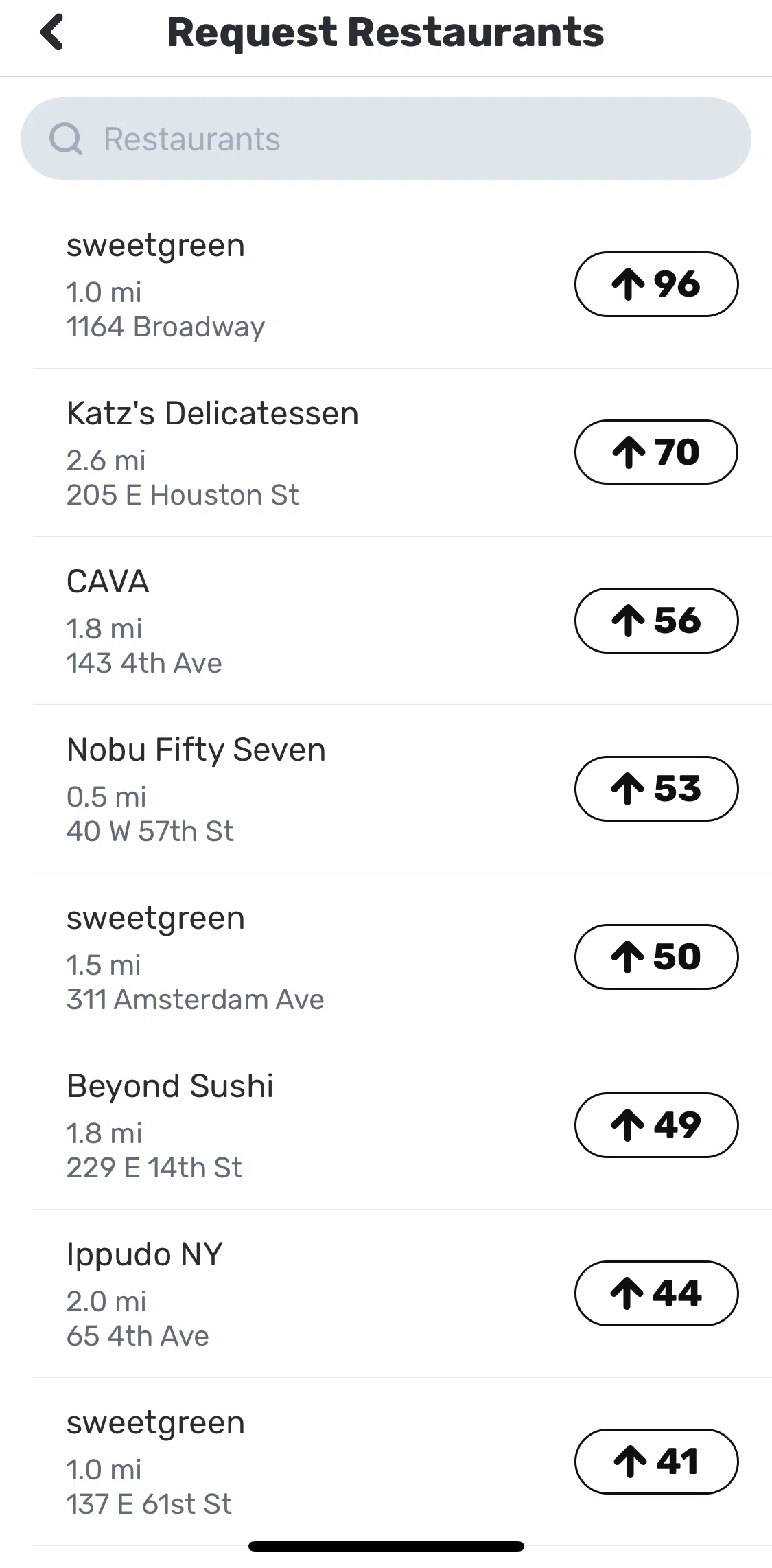 Snackpass Screen screen in the Searching for restaurants to request flow