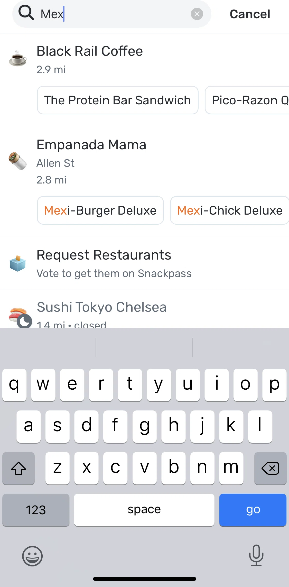 Snackpass Screen screen in the Store detail (Empanada Mama) flow