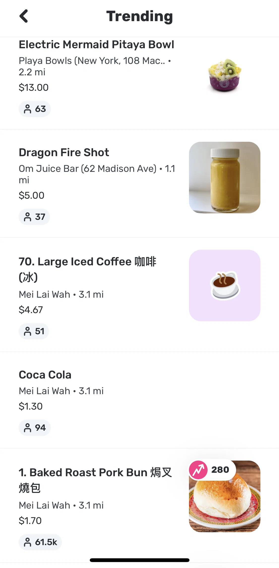 Snackpass Screen screen in the View a trending item flow