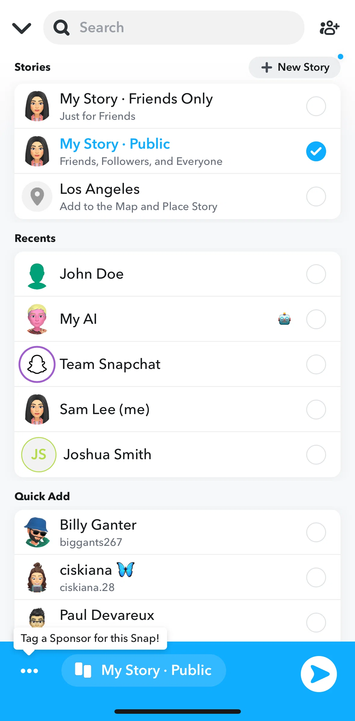 Snapchat Screen screen in the Add paid partnership flow