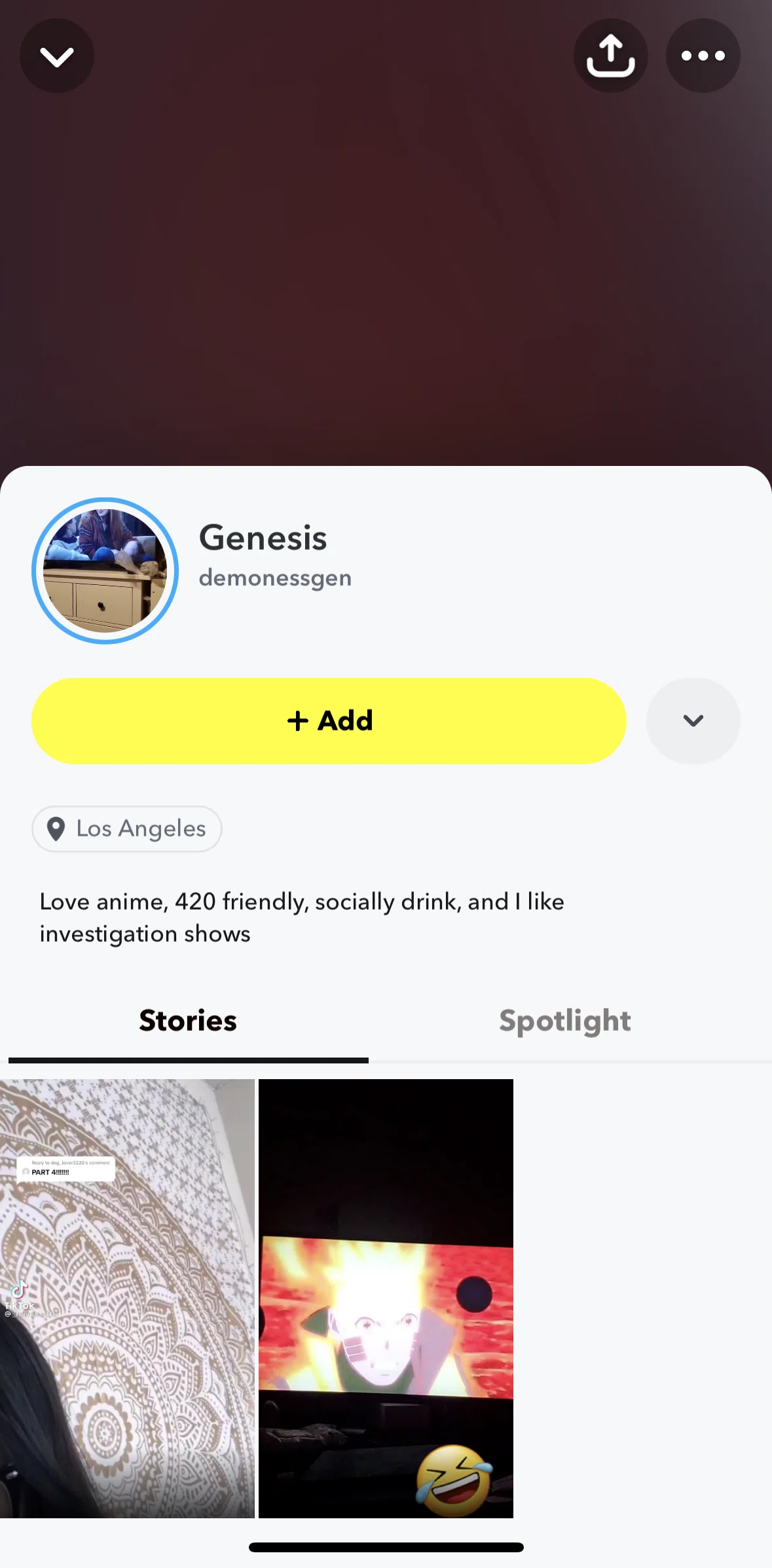 Snapchat Screen screen in the Blocking a user flow