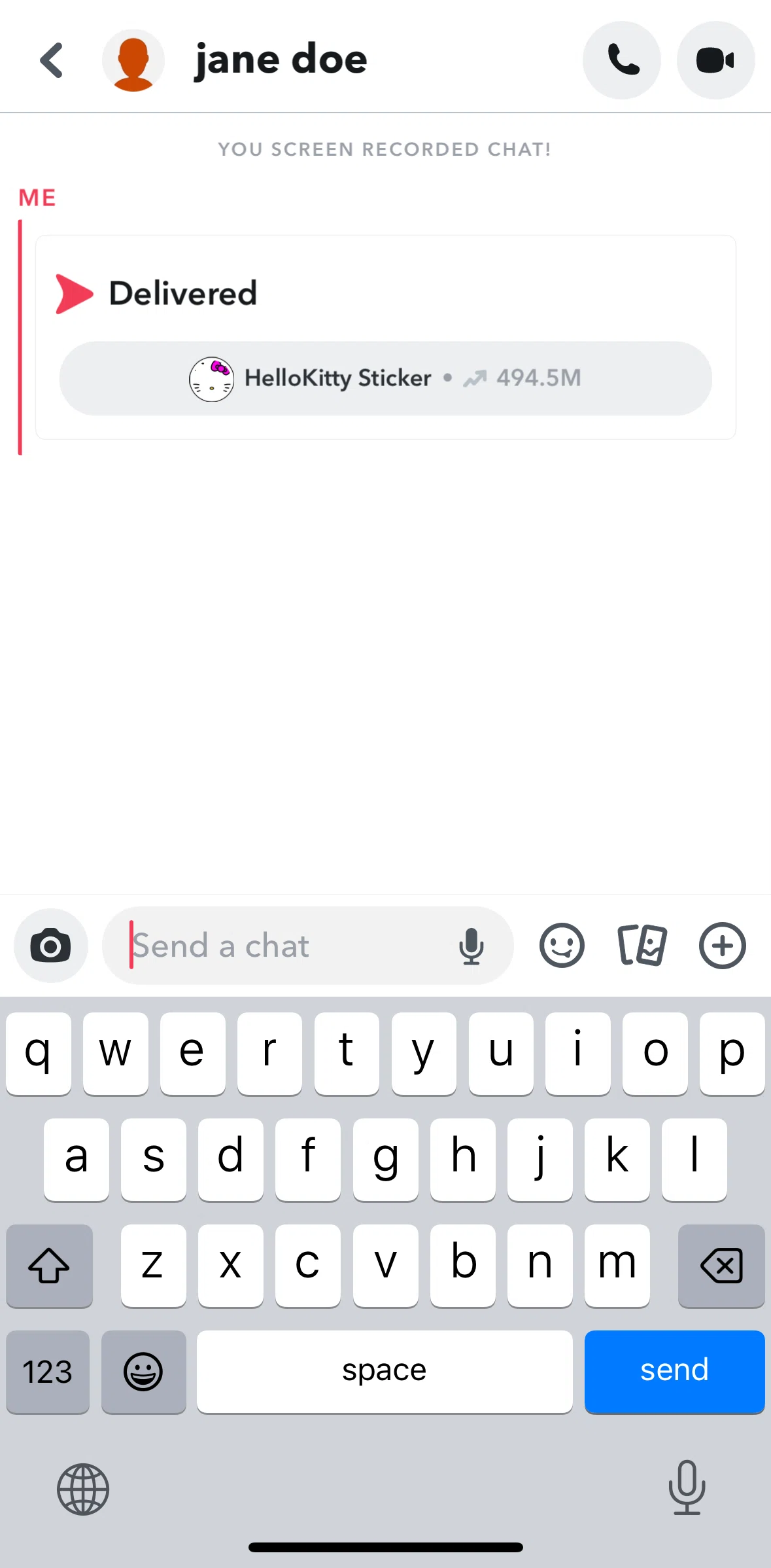 Snapchat Screen screen in the Calling a friend flow
