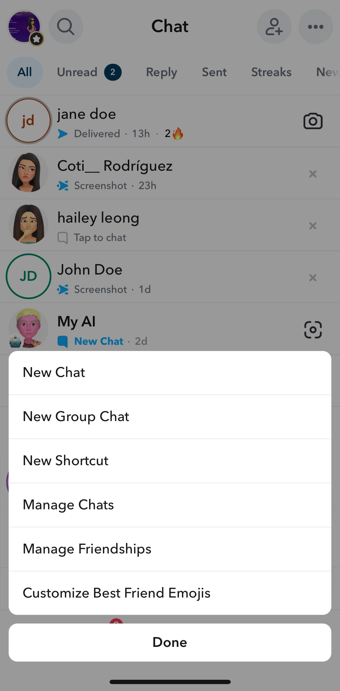 Snapchat Screen screen in the Changing best friend emojis flow