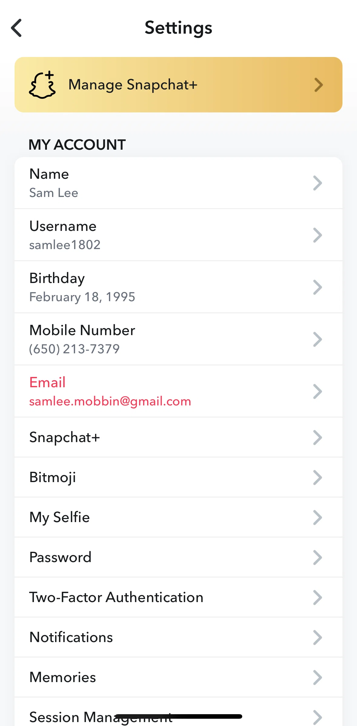 Snapchat Screen screen in the Changing notification settings flow