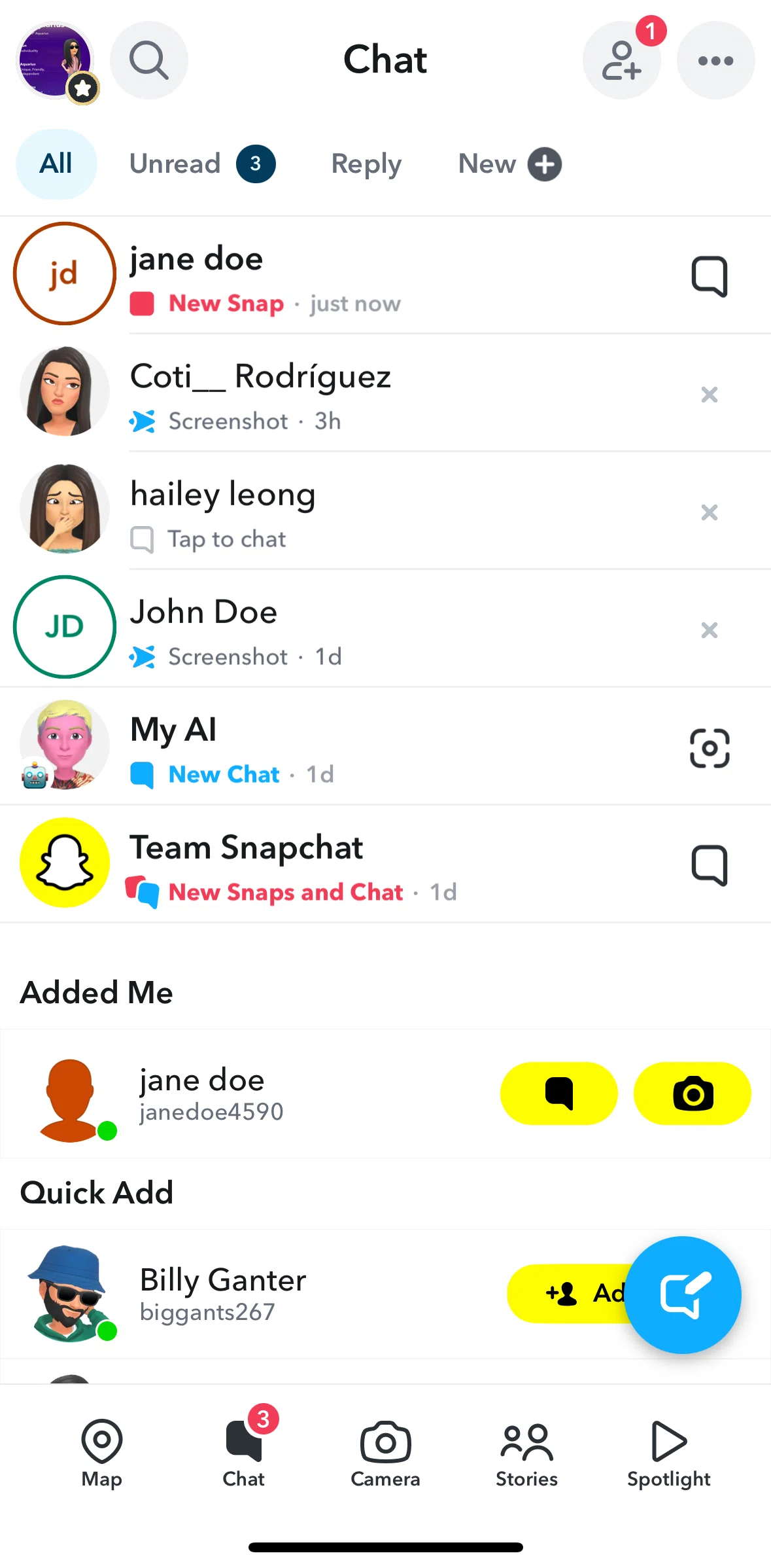 Snapchat Screen screen in the Chat options flow