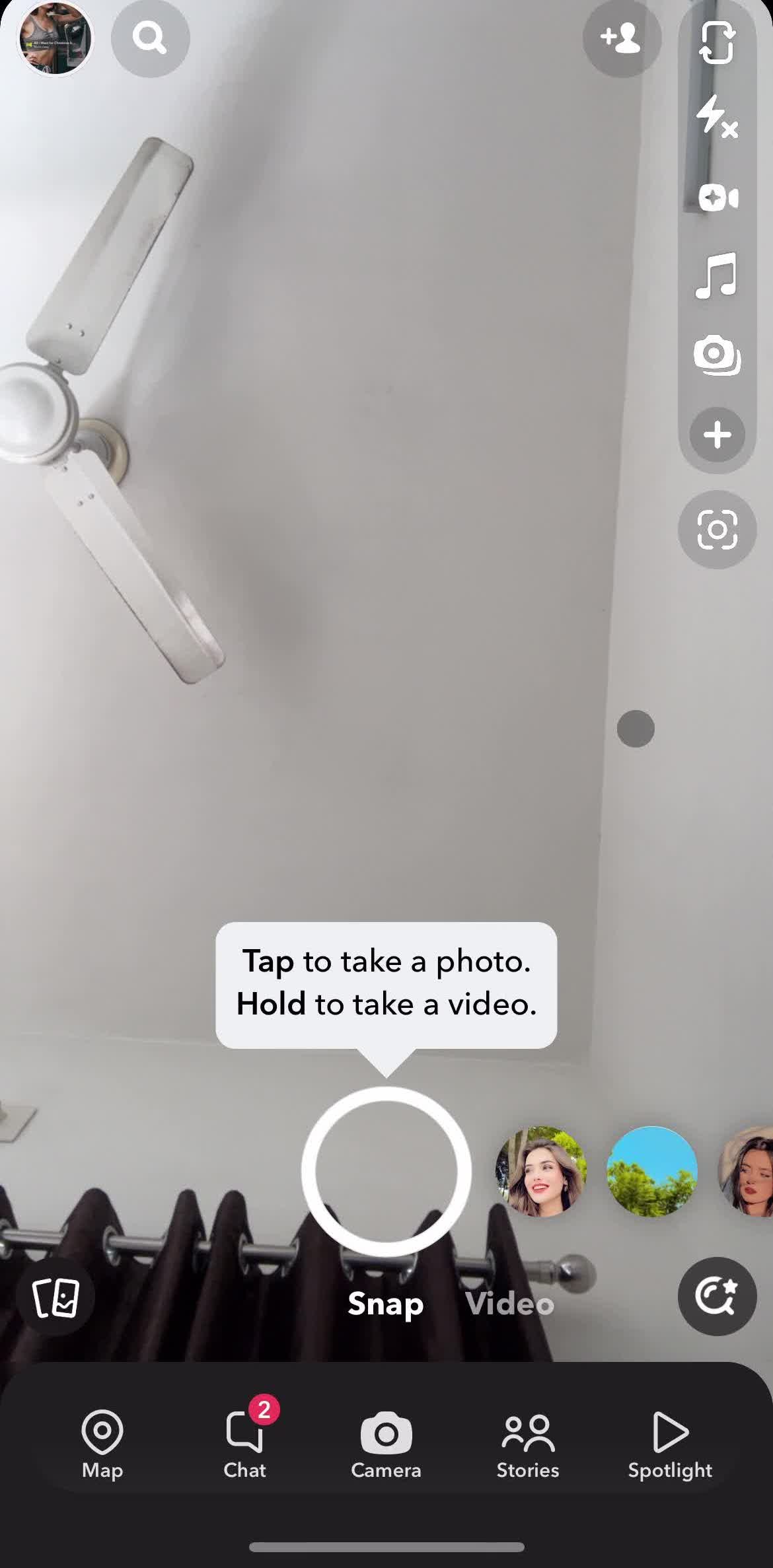 Snapchat Home screen in the Commenting flow
