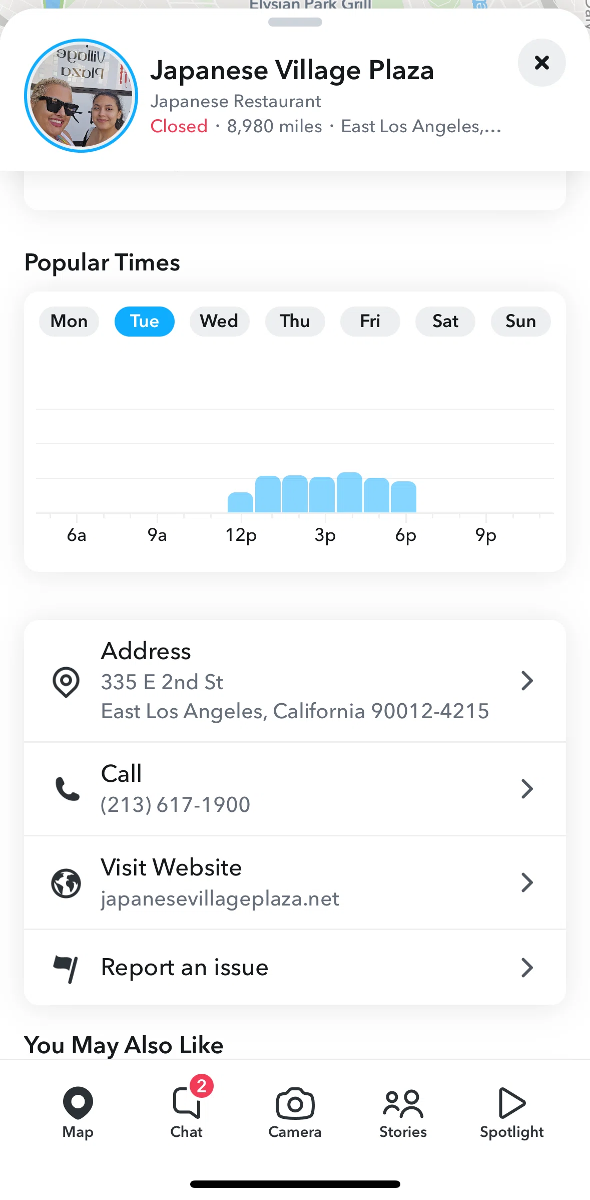 Snapchat Screen screen in the Copying restaurant address flow