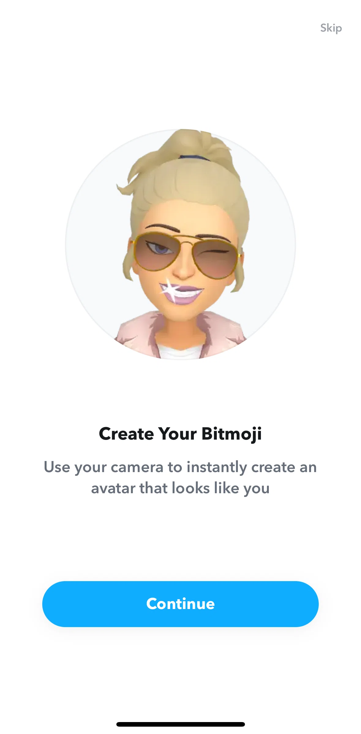 Snapchat Screen screen in the Creating a Bitmoji flow