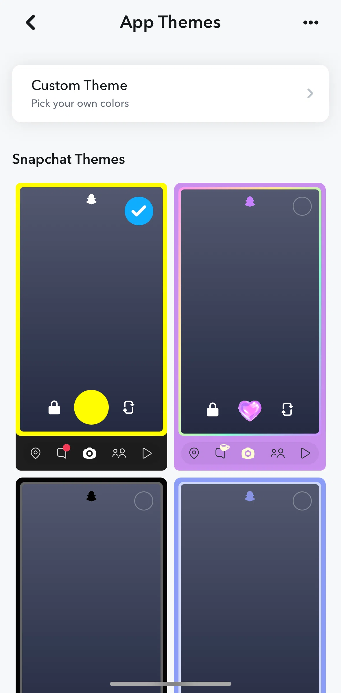 Snapchat Screen screen in the Editing custom theme flow
