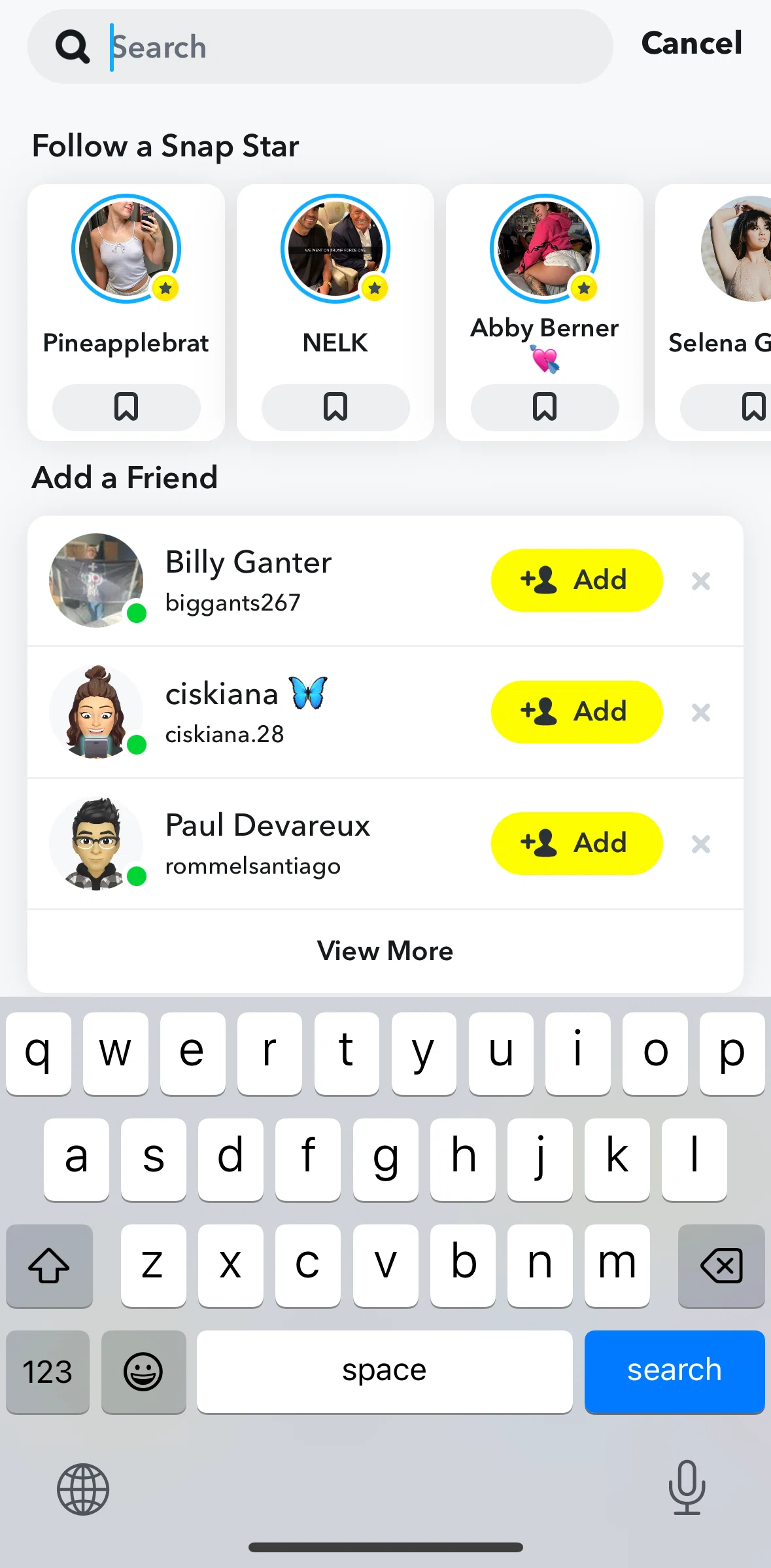 Snapchat Screen screen in the Following a Snap Star flow
