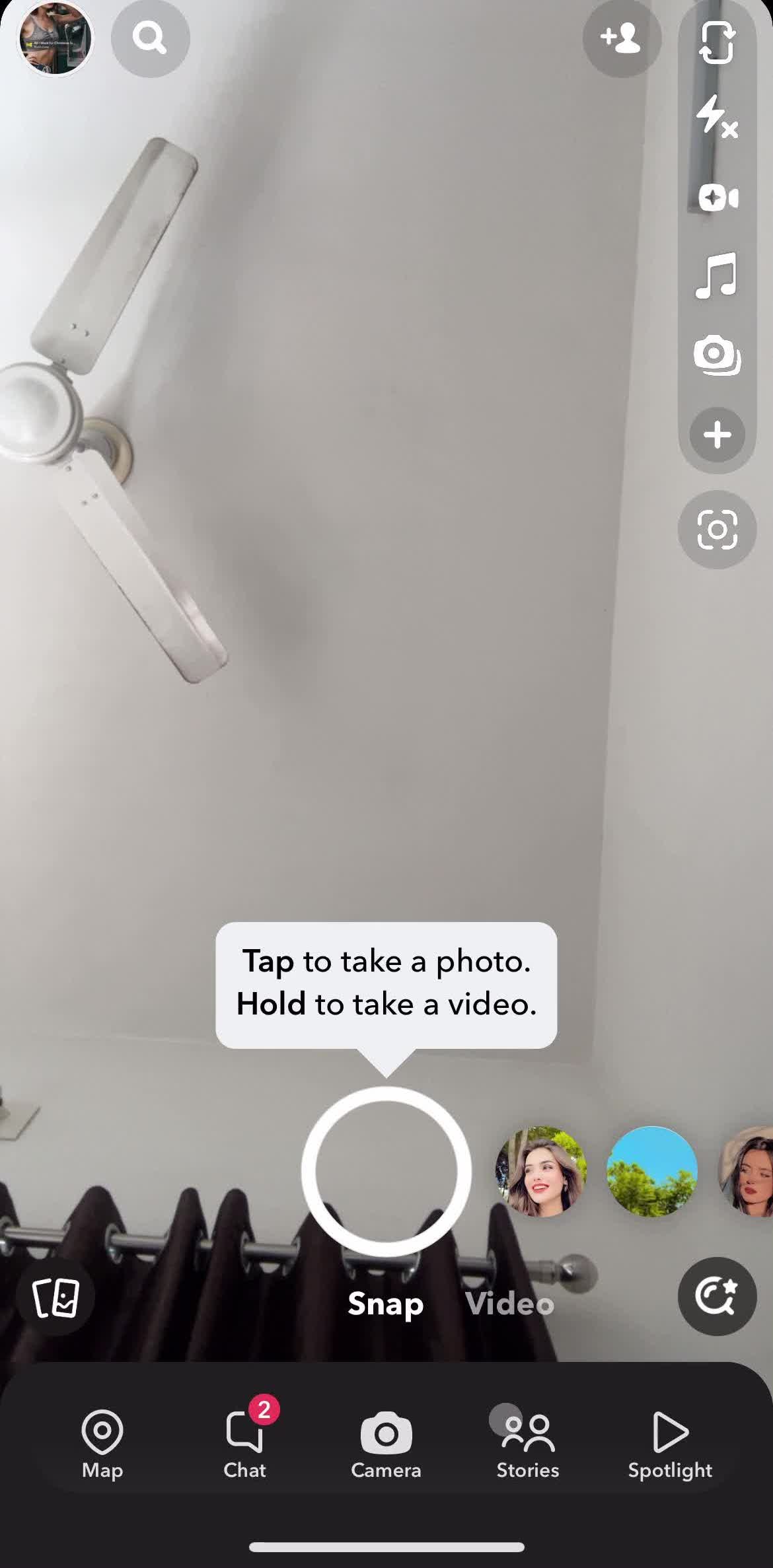 Snapchat Home screen in the Following A User flow